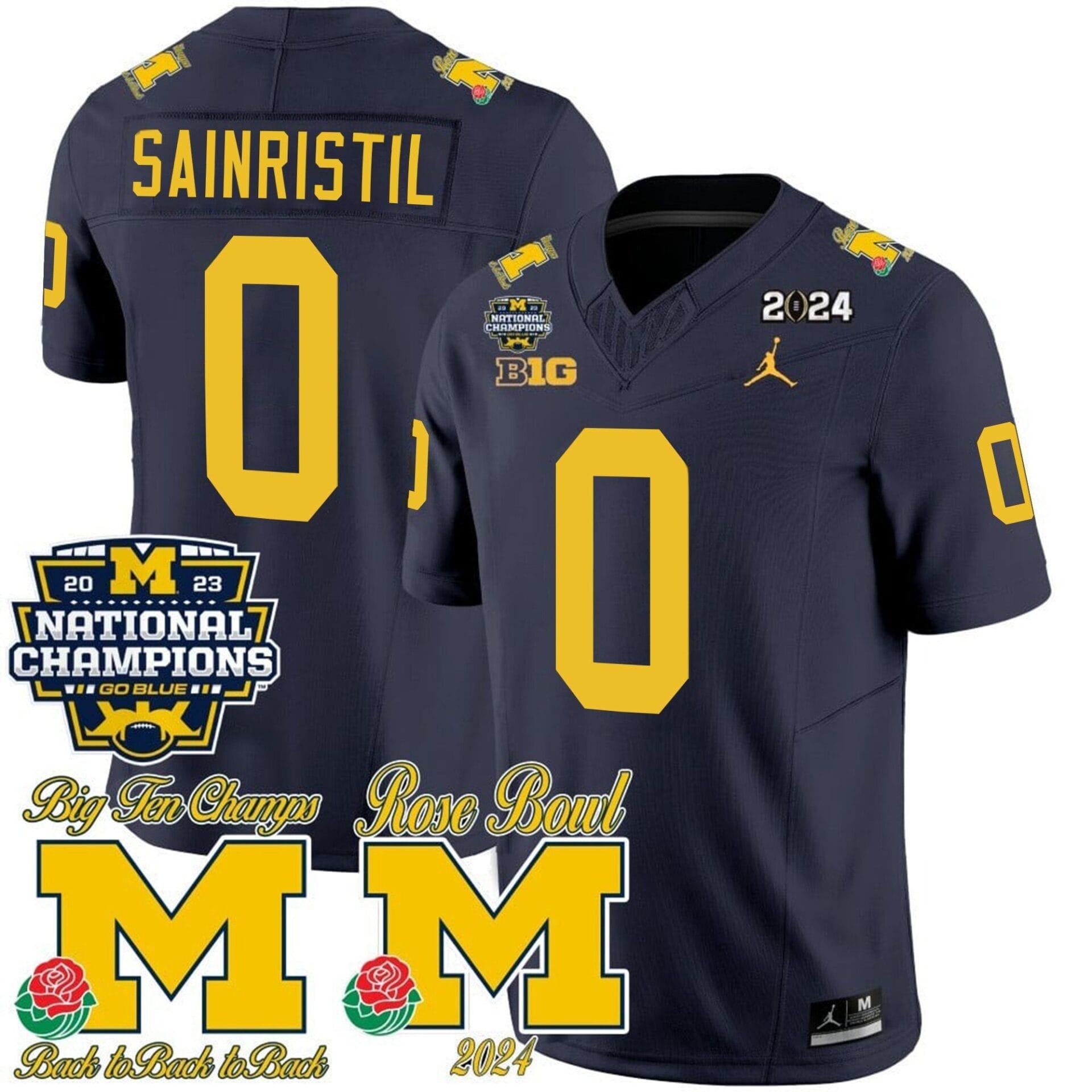 Michigan Wolverines 2023 National Champions & Rose Bowl Patch Vapor Jersey - All Stitched - Image 12
