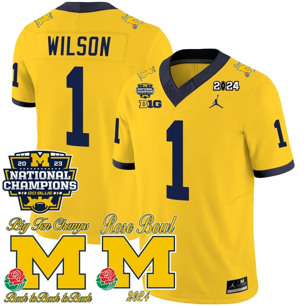 Michigan Wolverines 2023 National Champions & Rose Bowl Patch Vapor Jersey - All Stitched - Image 15