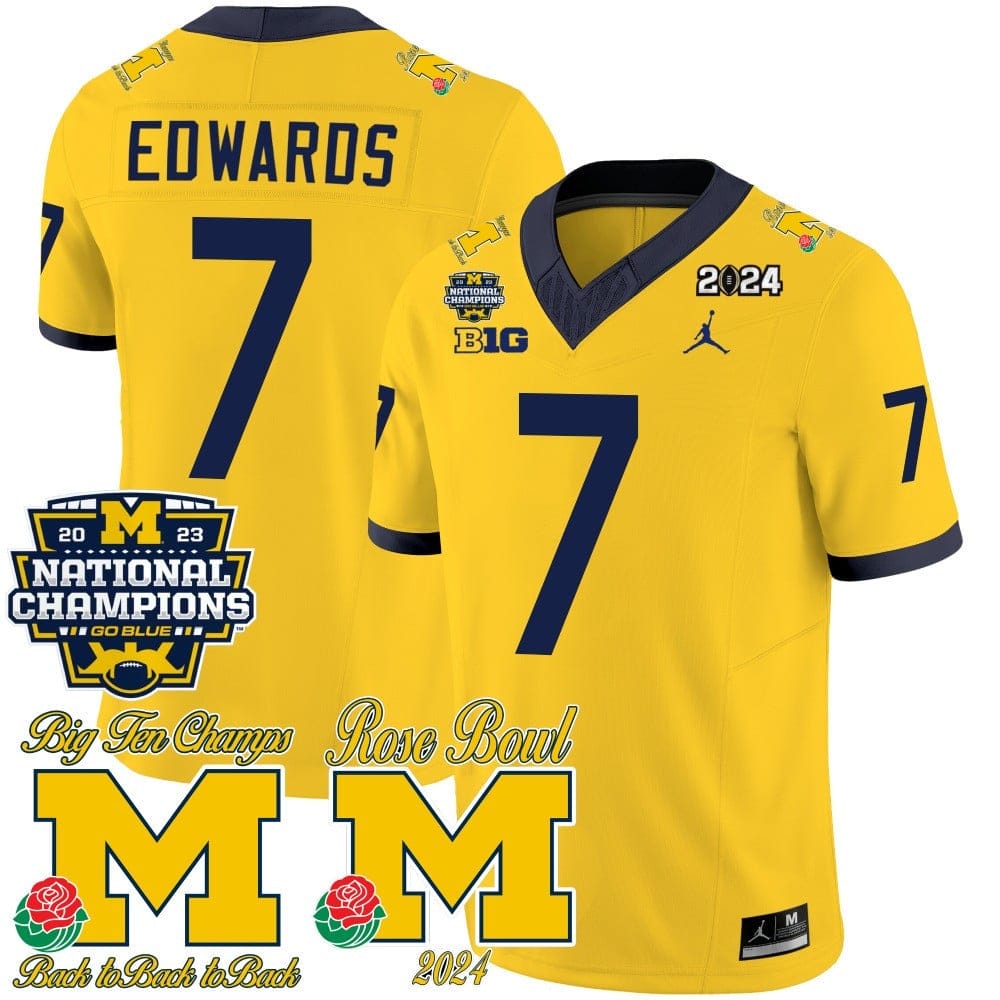 Michigan Wolverines 2023 National Champions & Rose Bowl Patch Vapor Jersey - All Stitched - Image 16