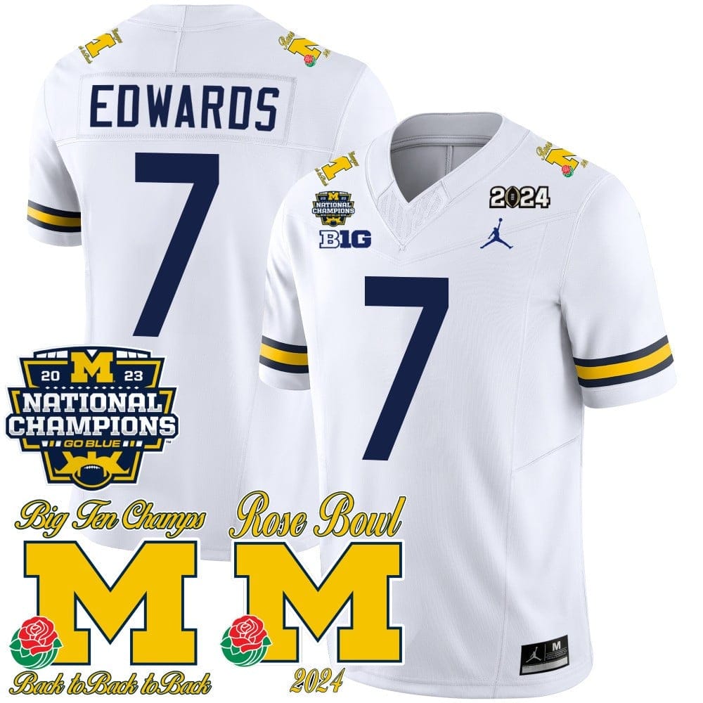 Michigan Wolverines 2023 National Champions & Rose Bowl Patch Vapor Jersey - All Stitched - Image 22