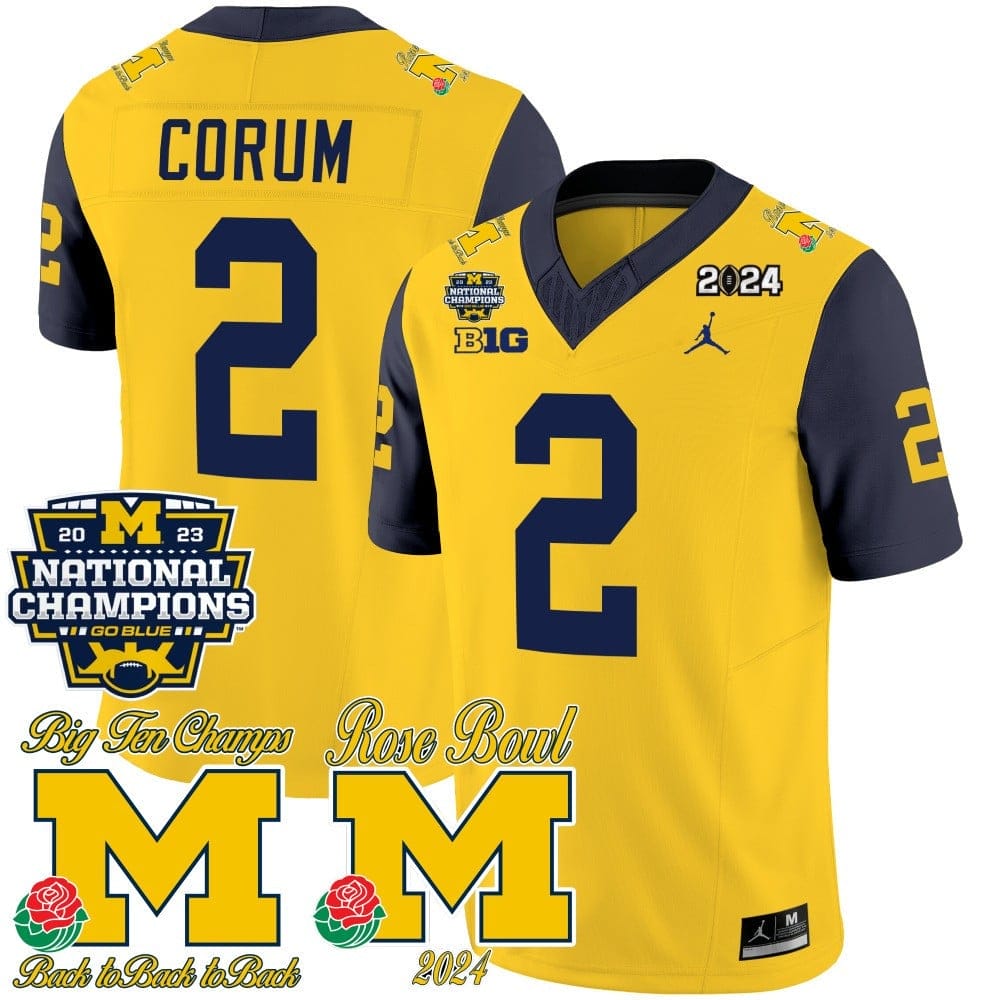Michigan Wolverines 2023 National Champions & Rose Bowl Patch Vapor Jersey - All Stitched - Image 26