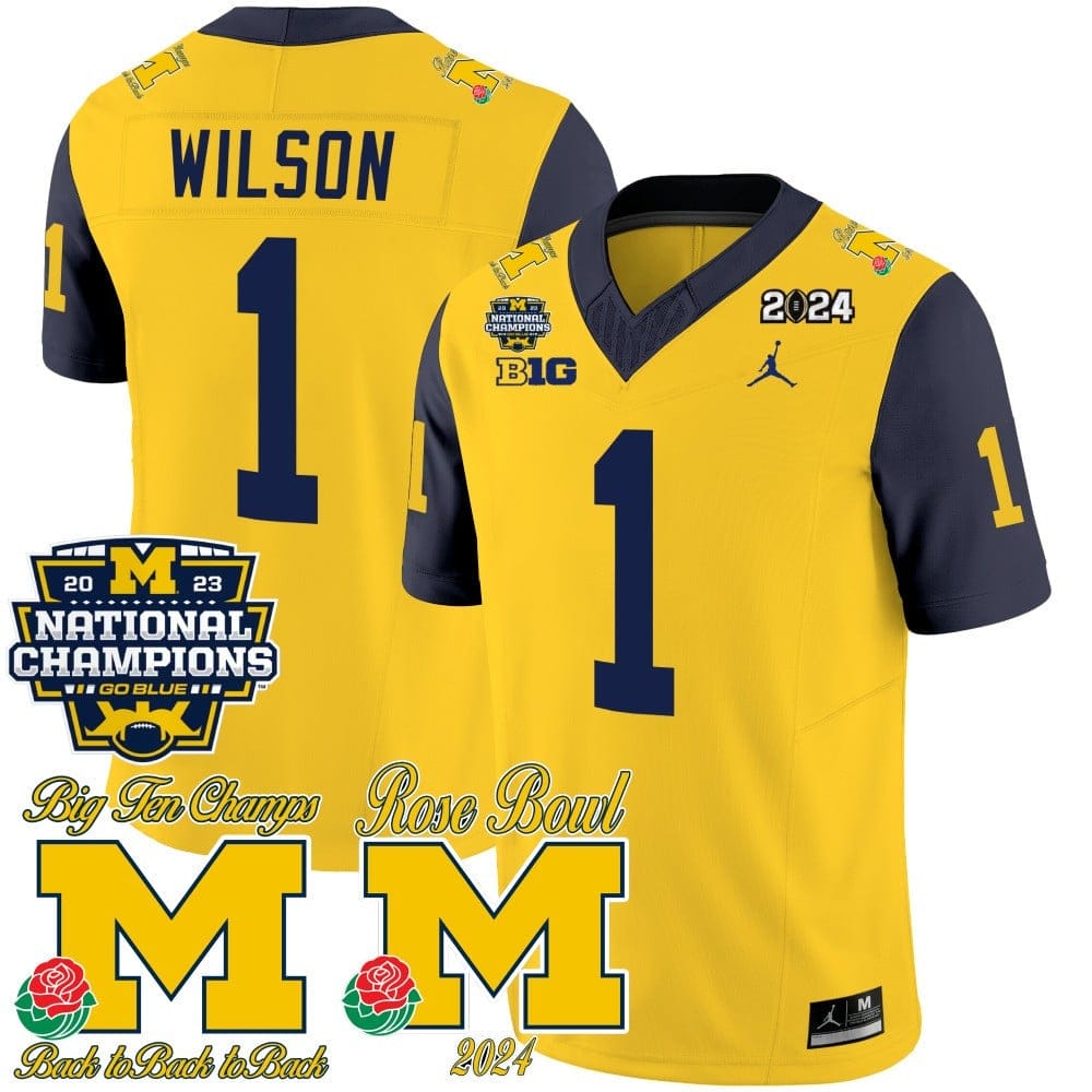 Michigan Wolverines 2023 National Champions & Rose Bowl Patch Vapor Jersey - All Stitched - Image 27