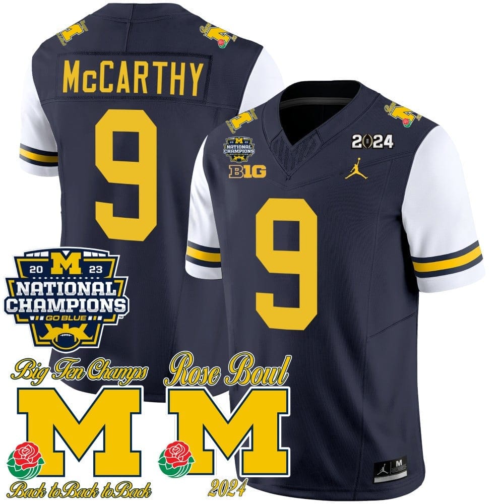 Michigan Wolverines 2023 National Champions & Rose Bowl Patch Vapor Jersey - All Stitched - Image 31