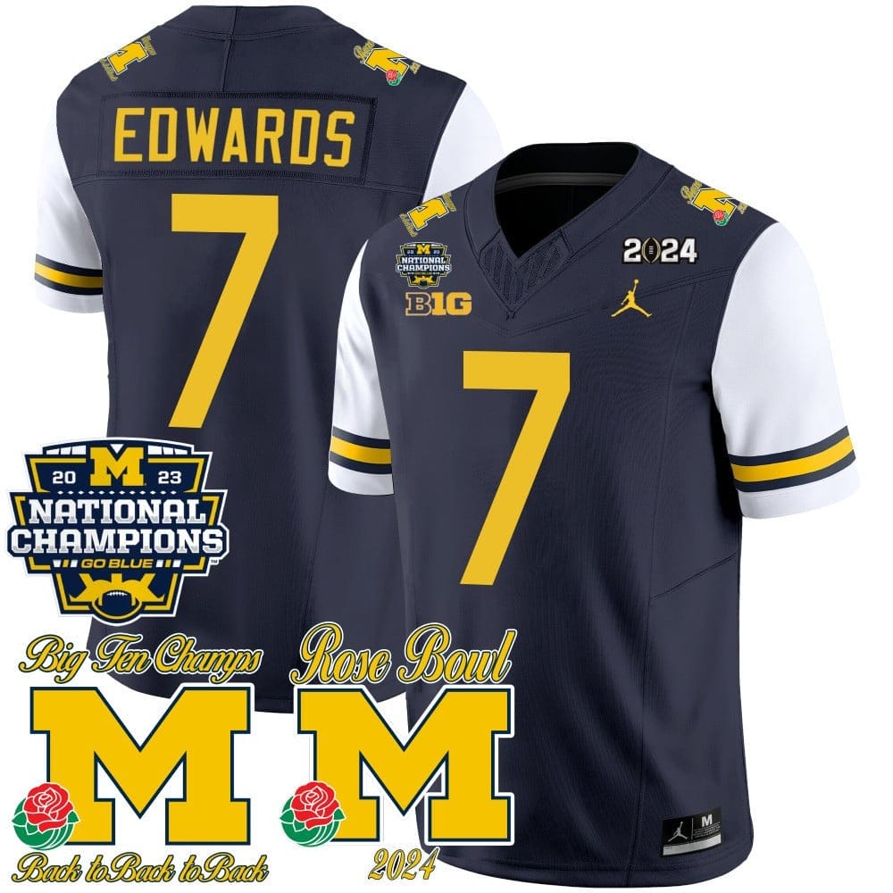 Michigan Wolverines 2023 National Champions & Rose Bowl Patch Vapor Jersey - All Stitched - Image 34