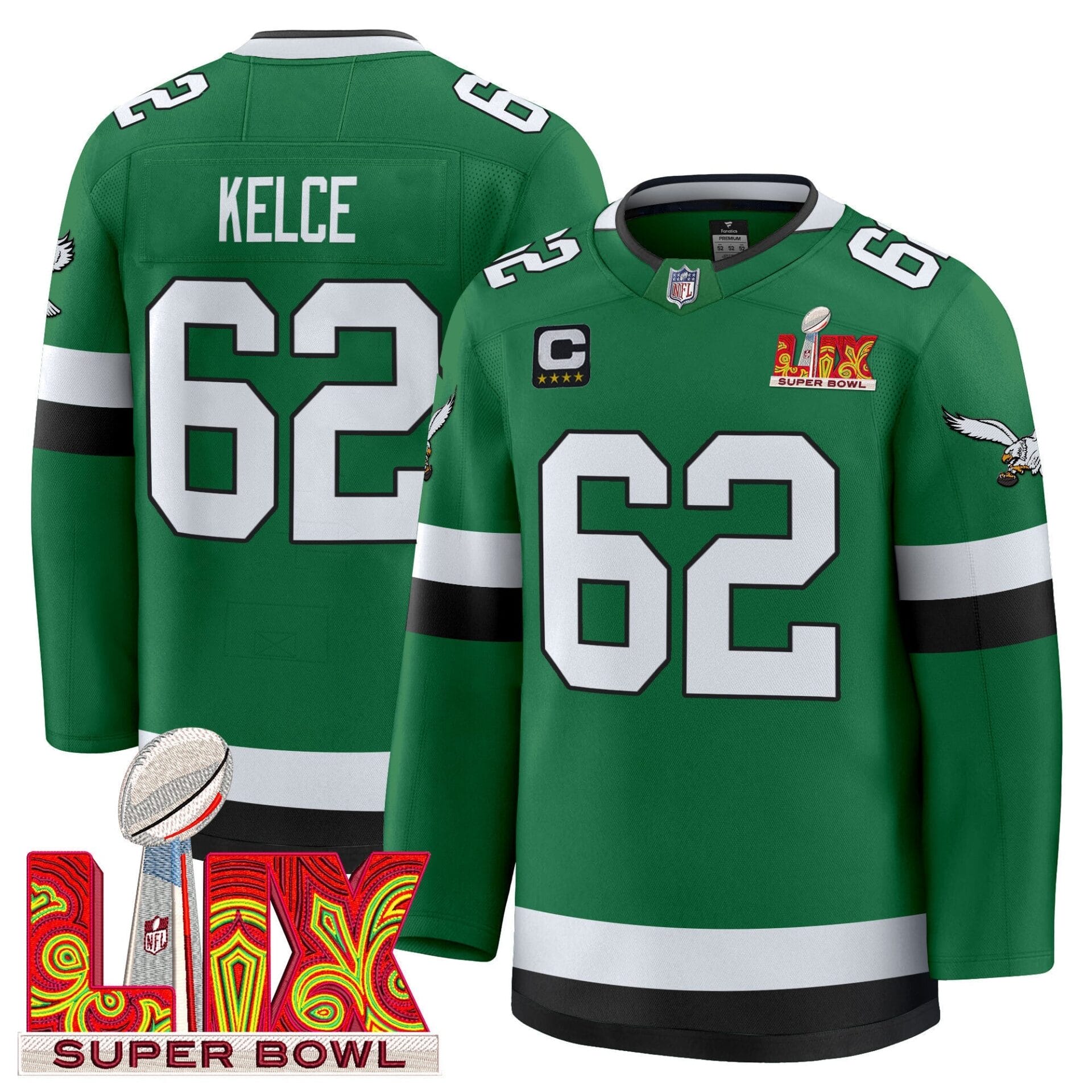 Eagles Kelly Green Hockey Premium Jersey V2 - All Stitched - Image 3