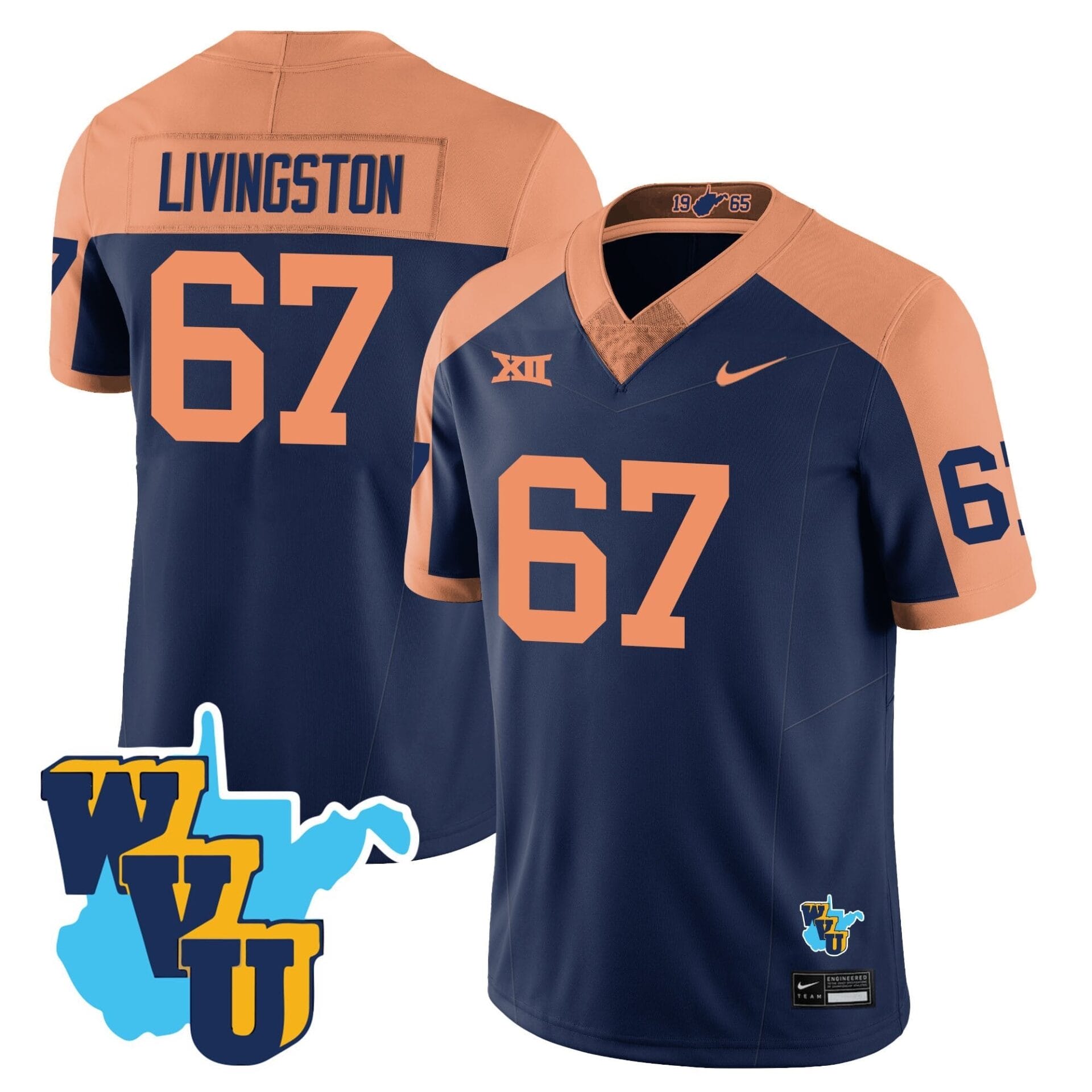West Virginia Mountaineers 1965-2025 Throwback Jersey - All Stitched - Image 7