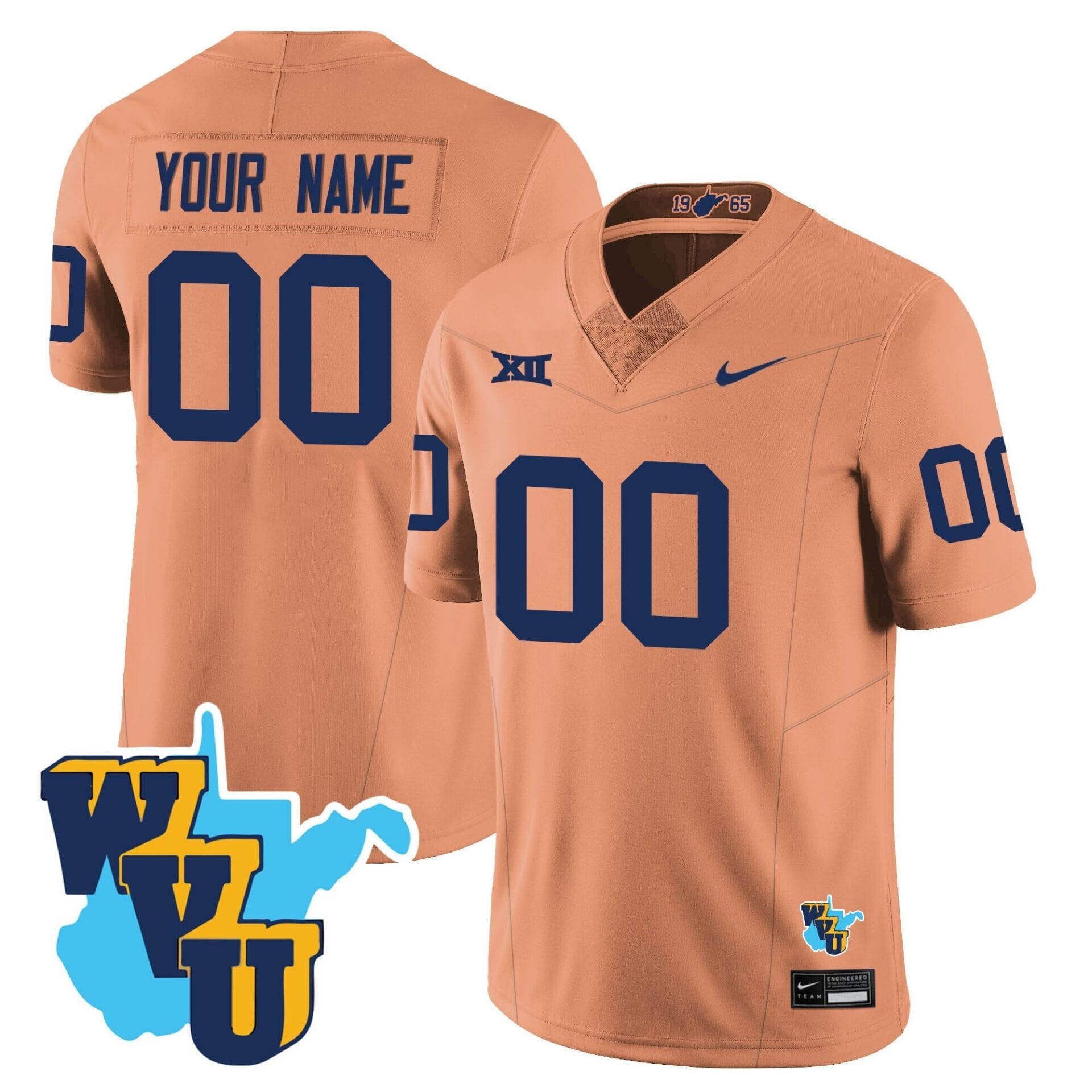Custom Name/Gender West Virginia Mountaineers 1965-2025 Throwback Jersey - All Stitched - Image 2