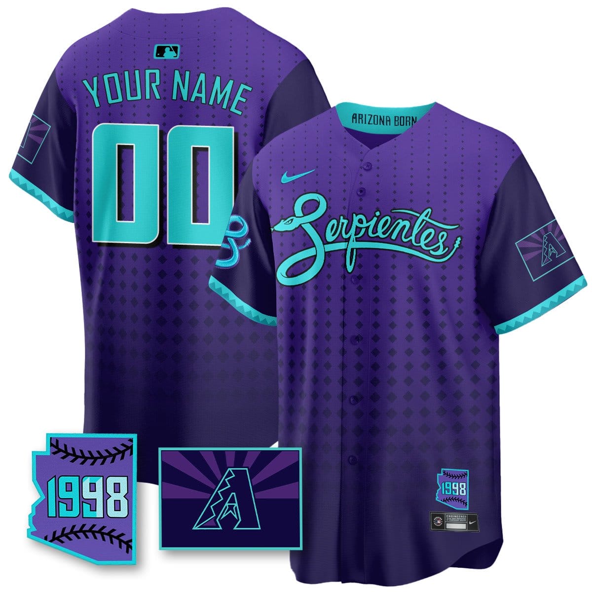 Custom Name/Gender Arizona Diamondbacks Purple for Second “Serpientes” City Connect Jersey - All Stitched - Image 2