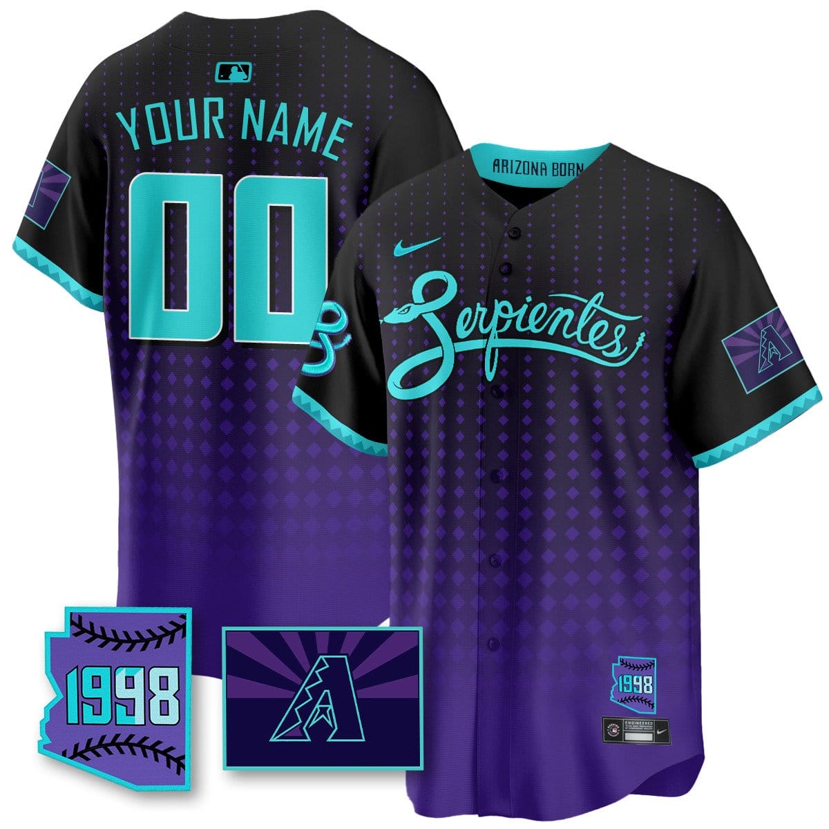 Custom Name/Gender Arizona Diamondbacks Purple for Second “Serpientes” City Connect Jersey - All Stitched - Image 3