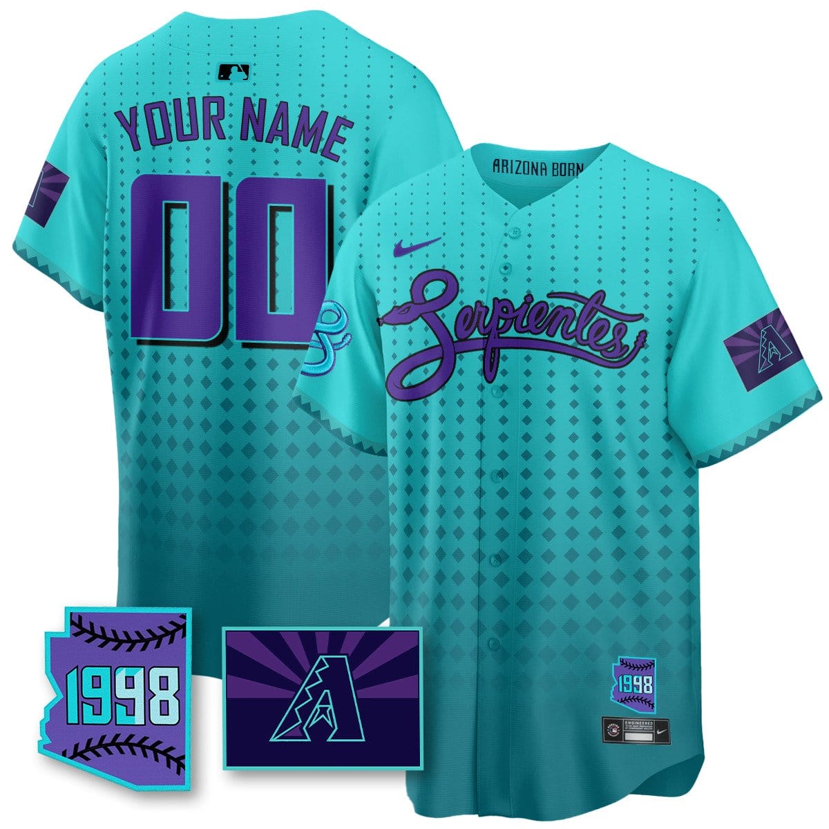 Custom Name/Gender Arizona Diamondbacks Purple for Second “Serpientes” City Connect Jersey - All Stitched - Image 4