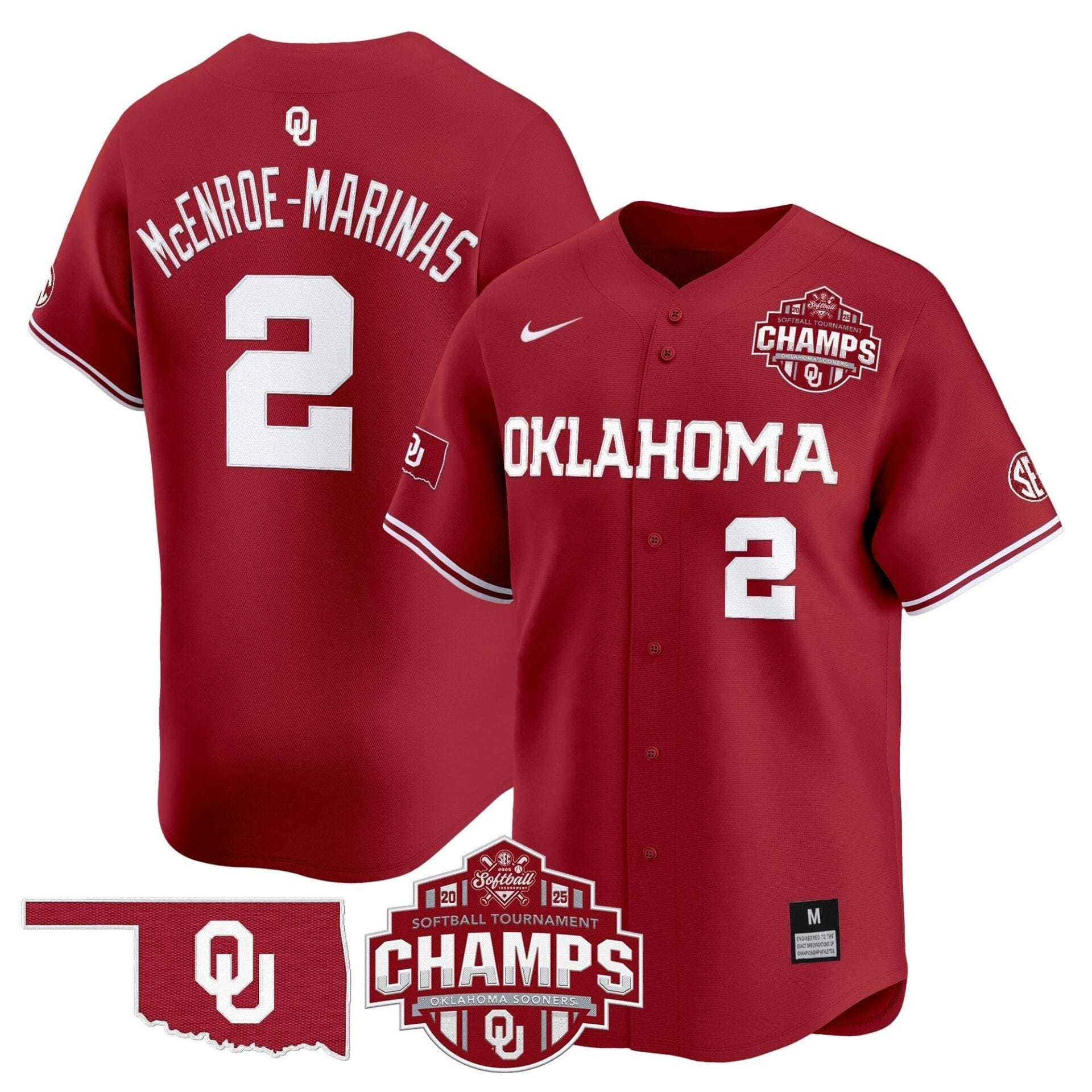 Oklahoma Sooners 2025 SEC Softball Conference Tournament Champions Patch Vapor Premier Limited Jersey - All Stitched - Image 2
