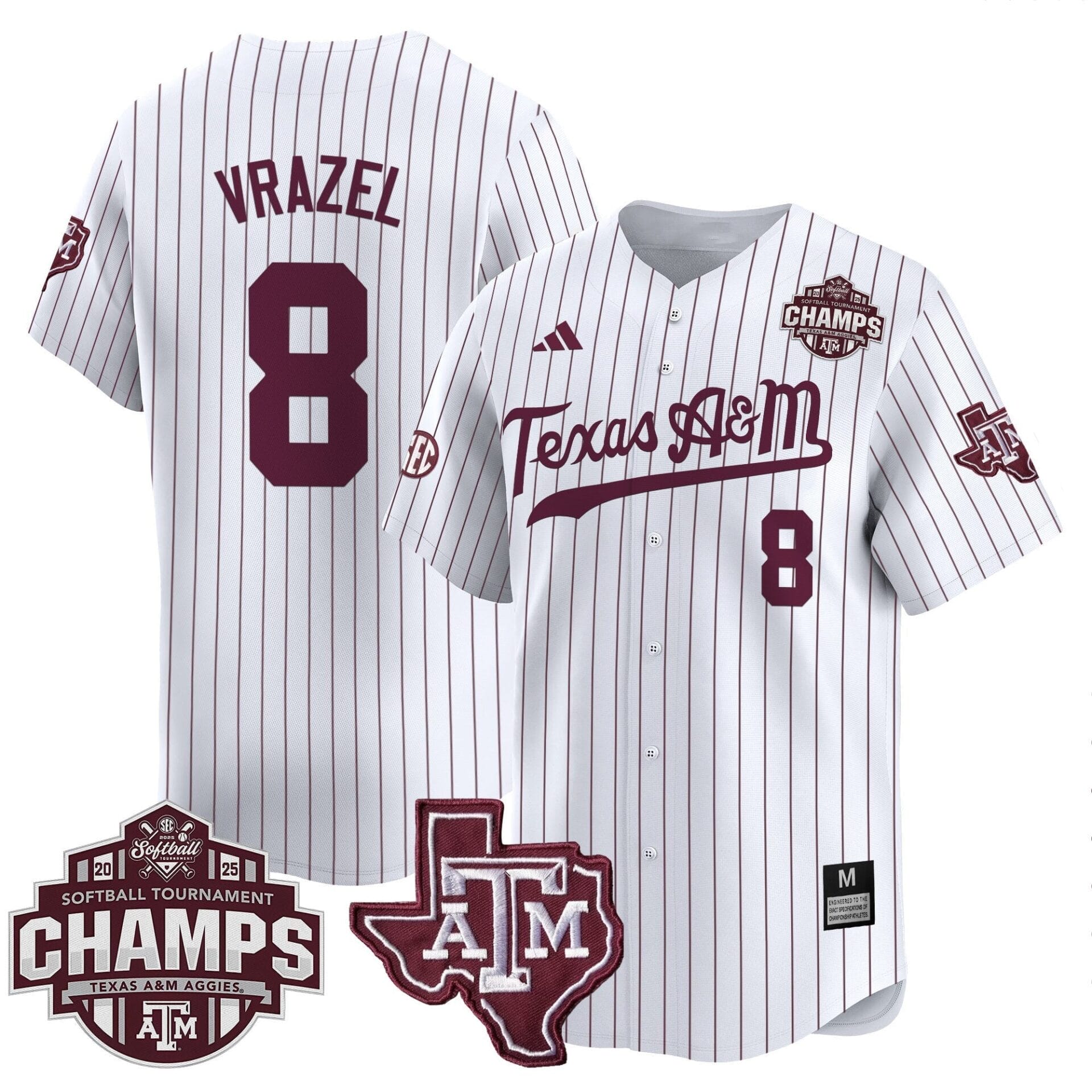 Texas A&M Aggies 2025 SEC Softball Conference Tournament Champions Patch Vapor Premier Limited Jersey - All Stitched - Image 6