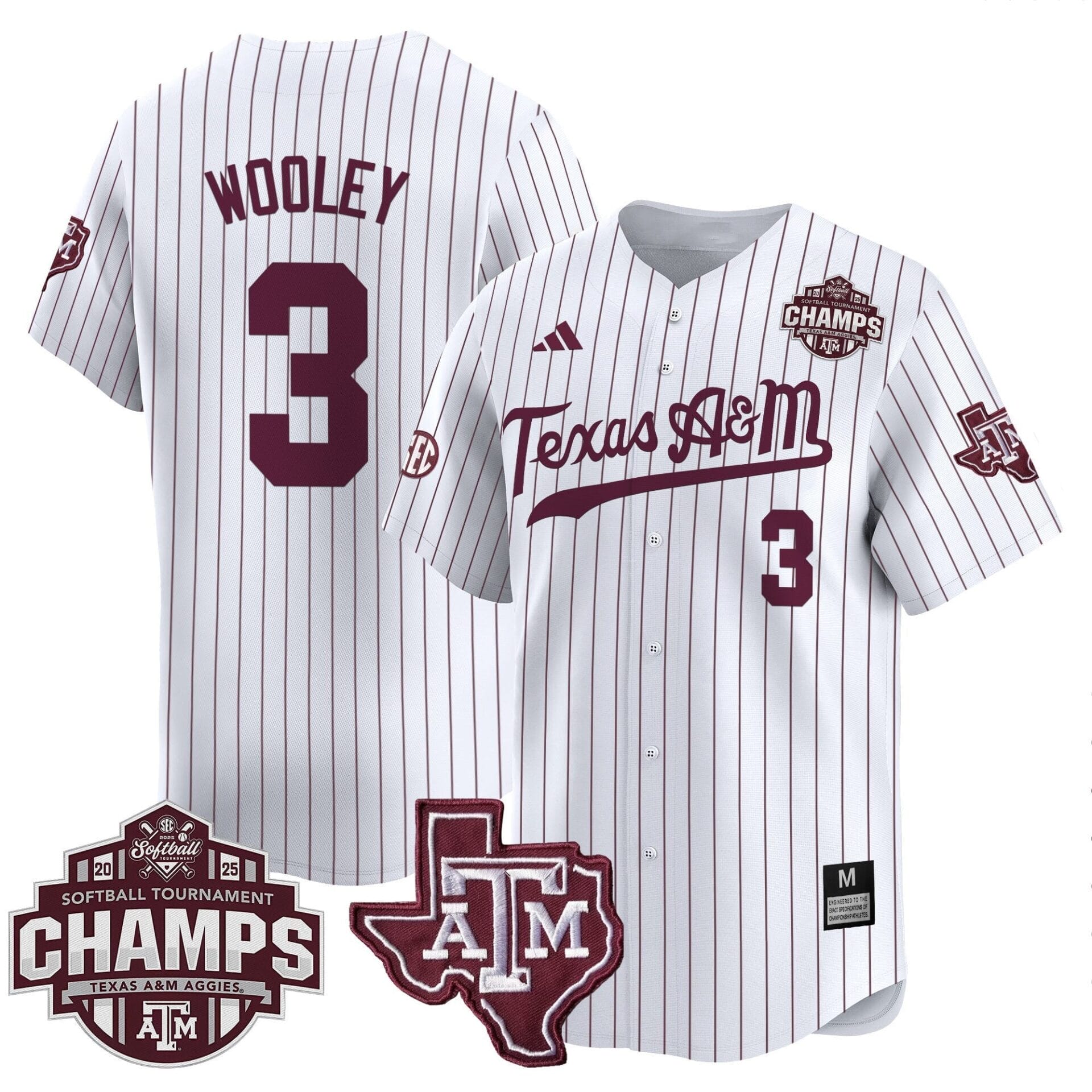 Texas A&M Aggies 2025 SEC Softball Conference Tournament Champions Patch Vapor Premier Limited Jersey - All Stitched - Image 3