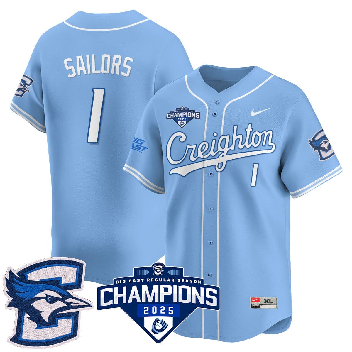 Creighton Bluejays Baseball 2025 Big East Baseball Tournament Champions Jersey N1 - All Stitched - Image 13