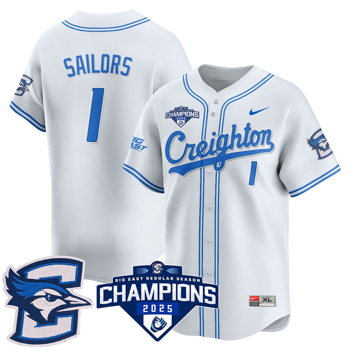 Creighton Bluejays Baseball 2025 Big East Baseball Tournament Champions Jersey N1 - All Stitched - Image 18