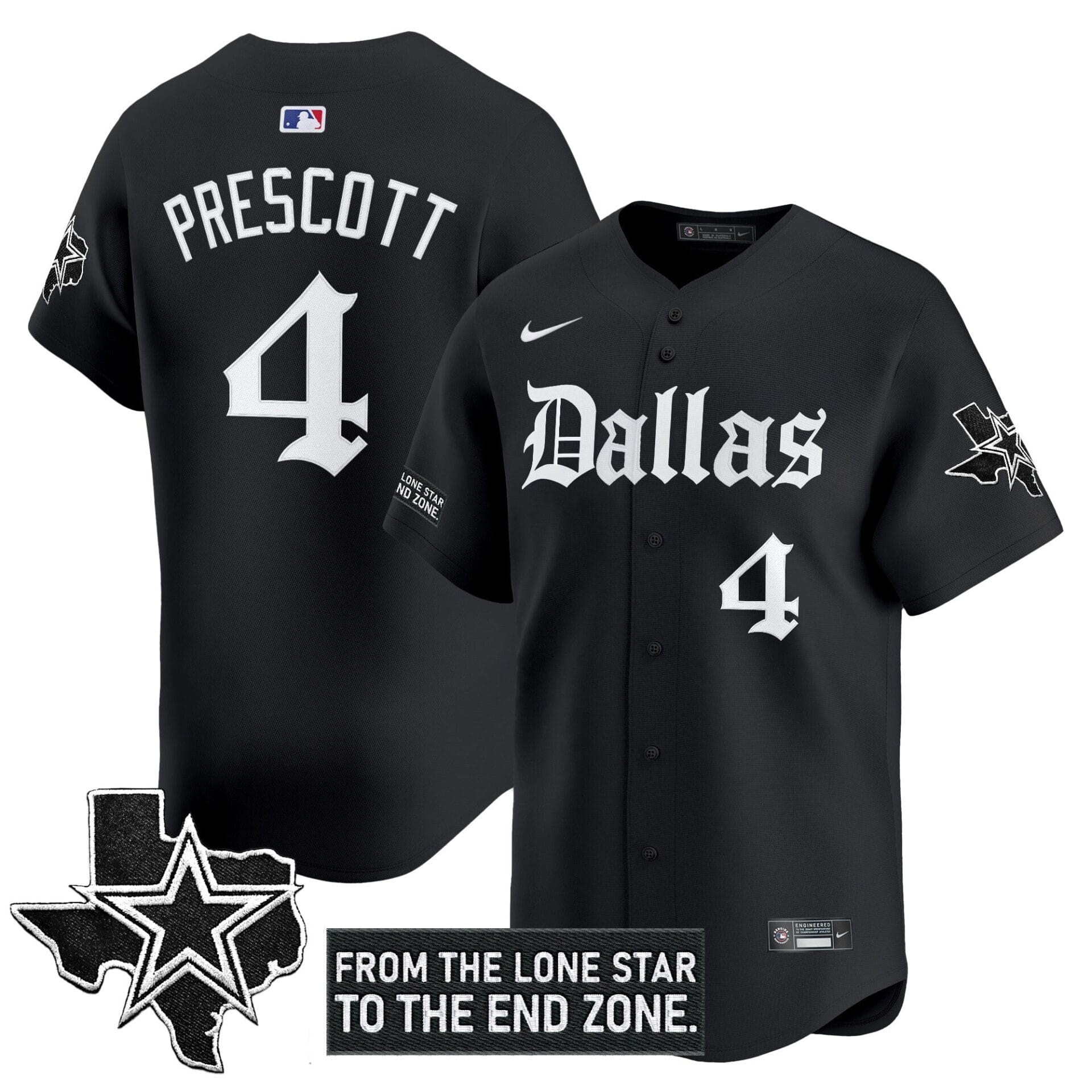 Dallas Cowboys 'Gothic Lone Star Edition' Vapor Baseball Jersey - All Stitched - Image 2