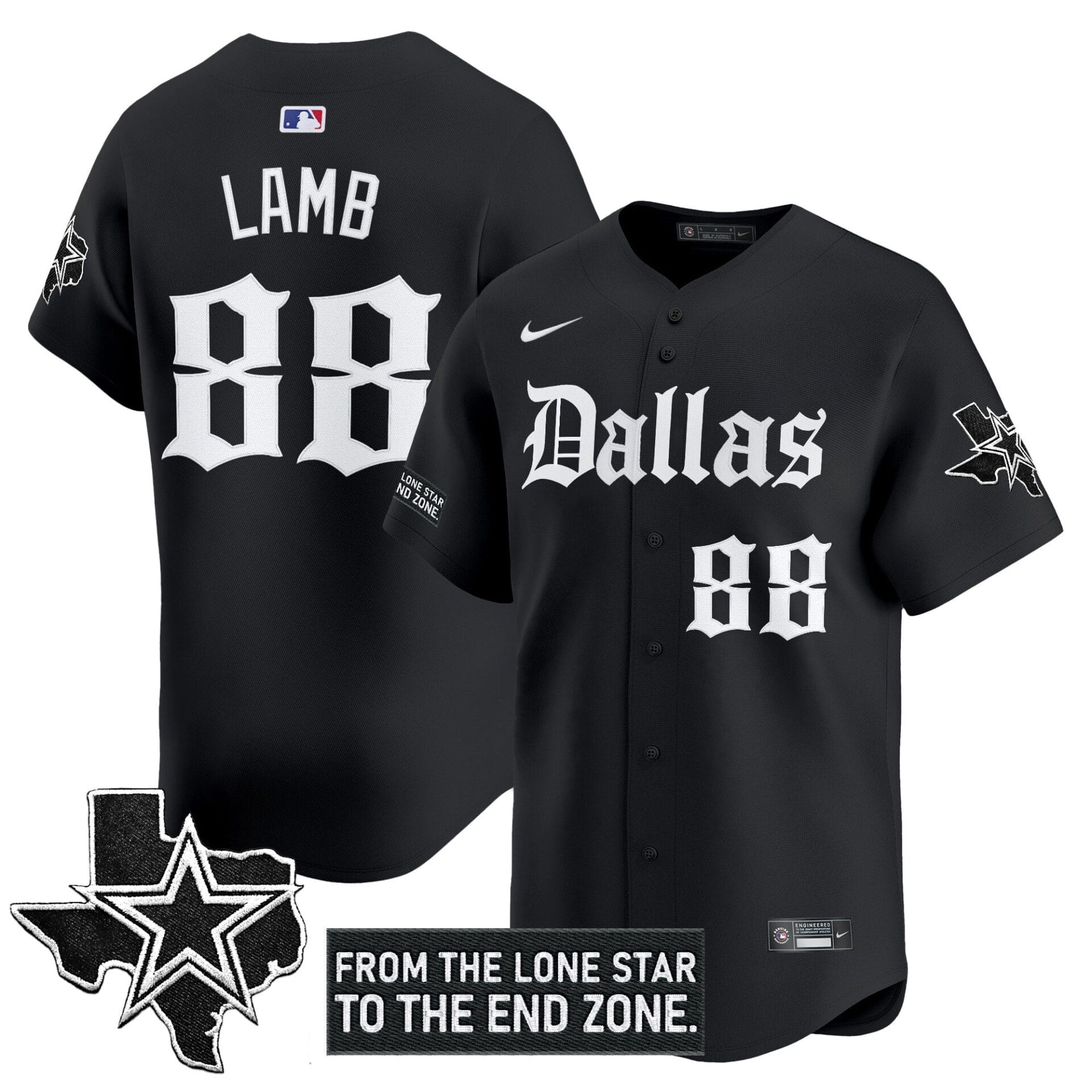 Dallas Cowboys 'Gothic Lone Star Edition' Vapor Baseball Jersey - All Stitched - Image 7