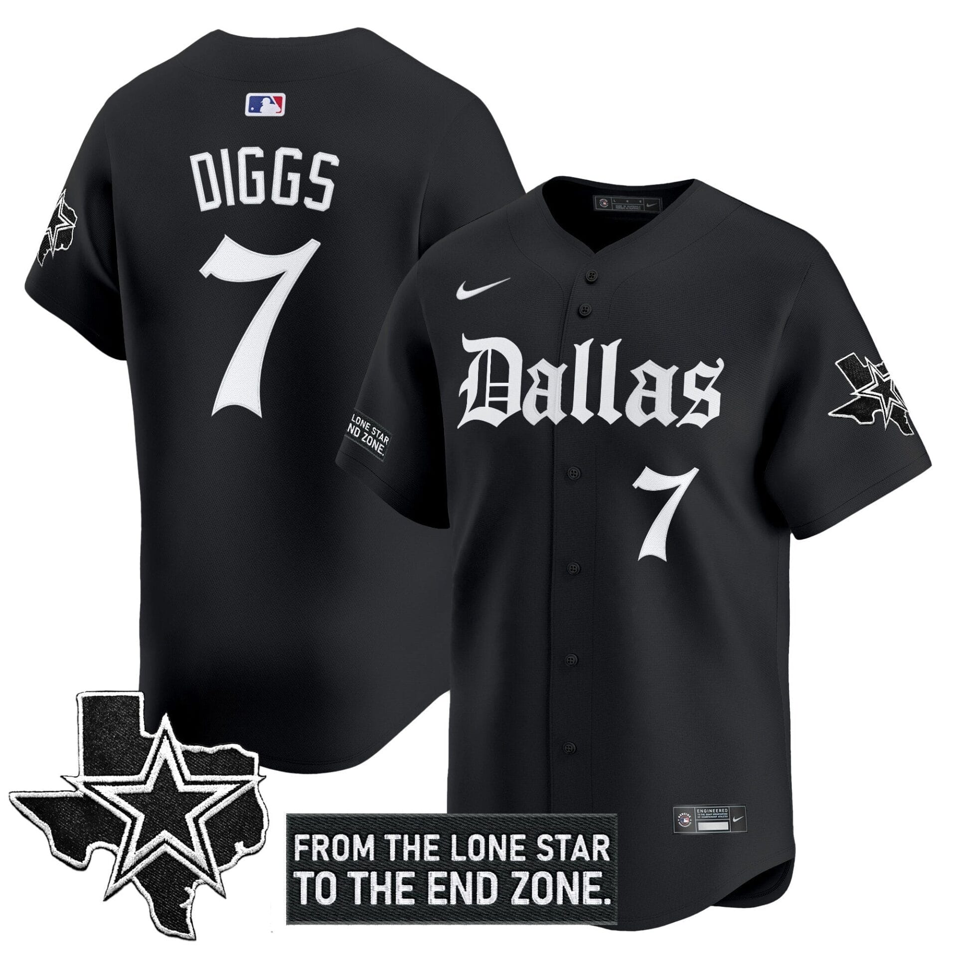 Dallas Cowboys 'Gothic Lone Star Edition' Vapor Baseball Jersey - All Stitched - Image 8