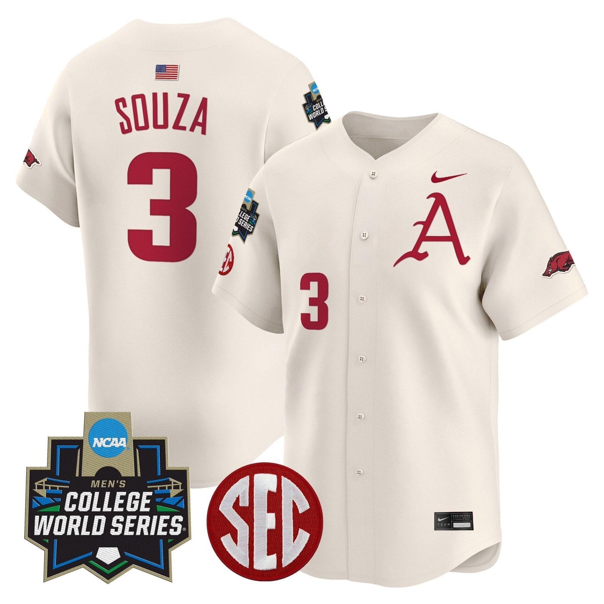 Arkansas Razorbacks 2025 World Series Vapor Premier Limited Jersey - All Stitched - Image 19