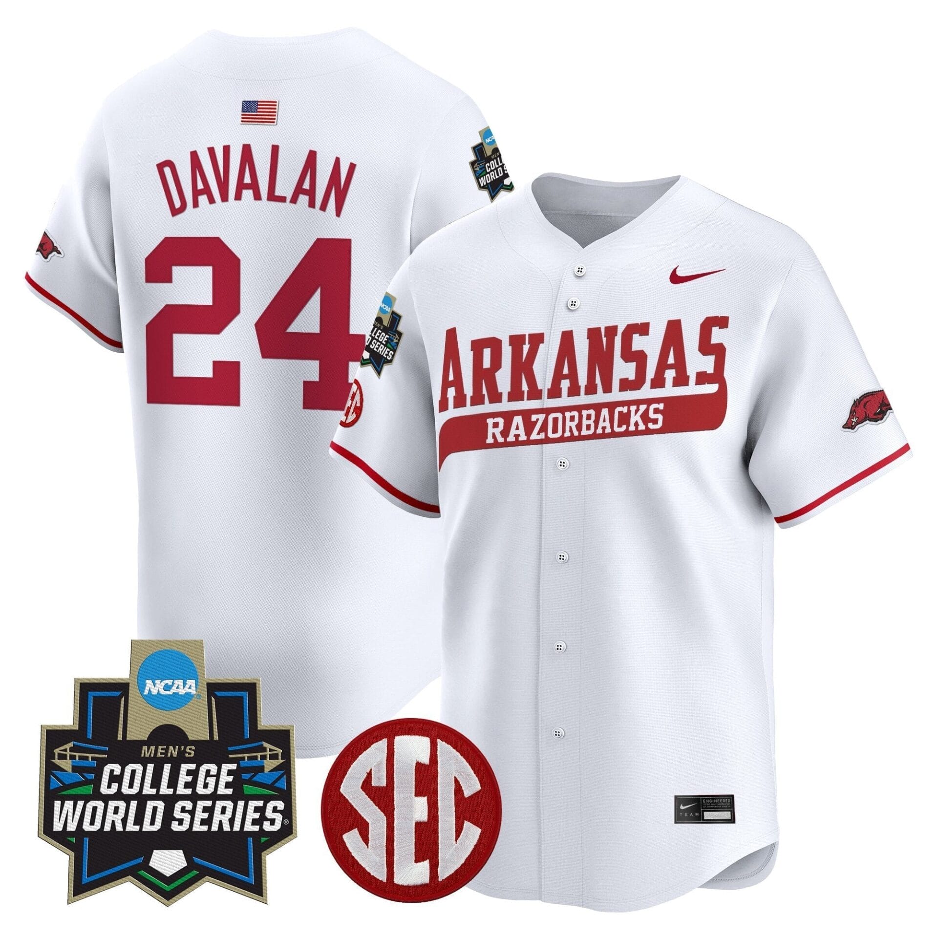Arkansas Razorbacks 2025 World Series Vapor Premier Limited Jersey - All Stitched - Image 34