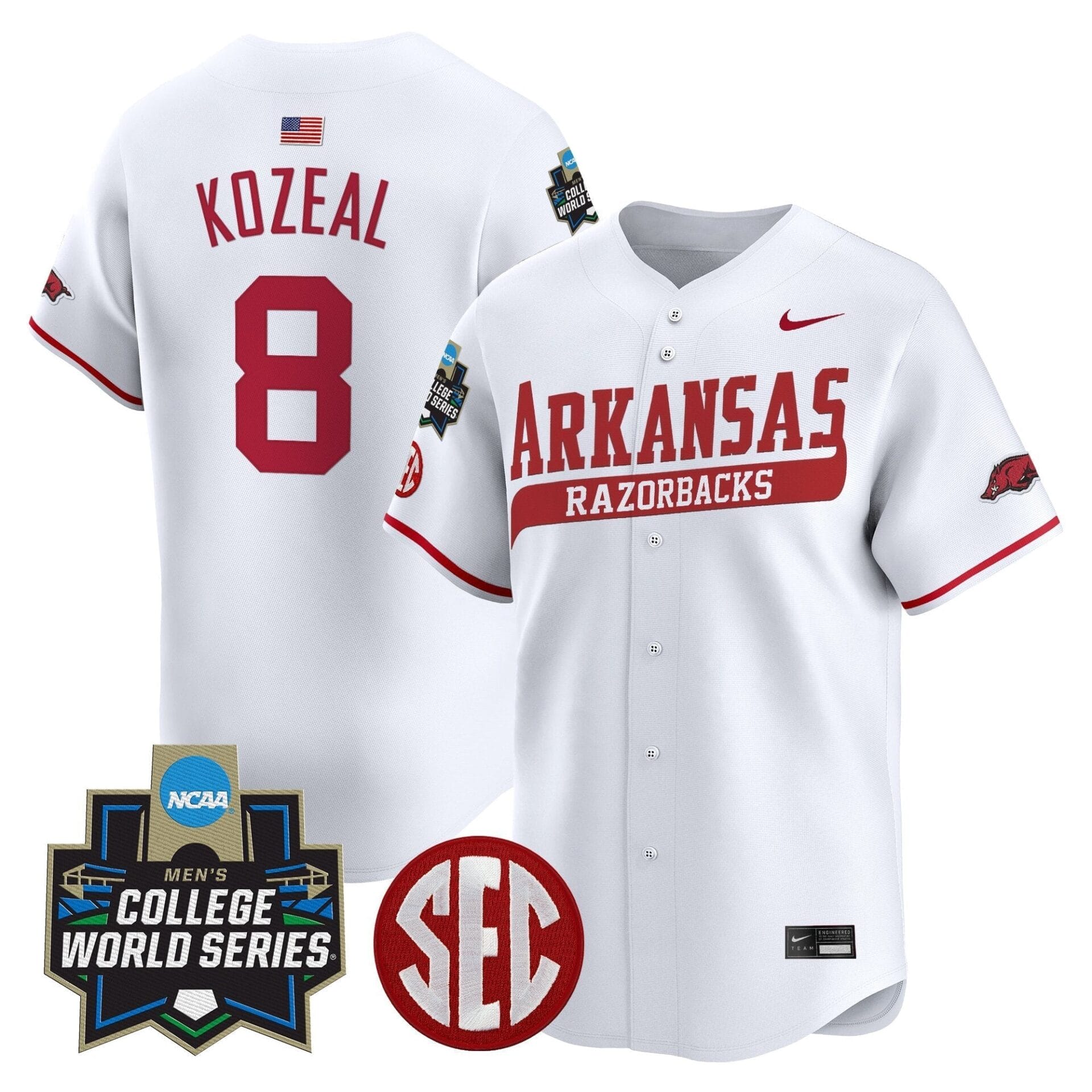 Arkansas Razorbacks 2025 World Series Vapor Premier Limited Jersey - All Stitched - Image 36