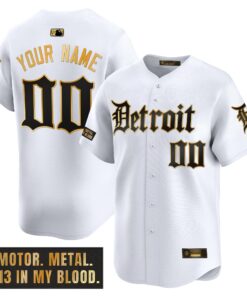 Alternative view of Detroit Tigers 'Motor Gothic Edition' Gold Vapor Premier Limited Custom Jersey - All Stitched