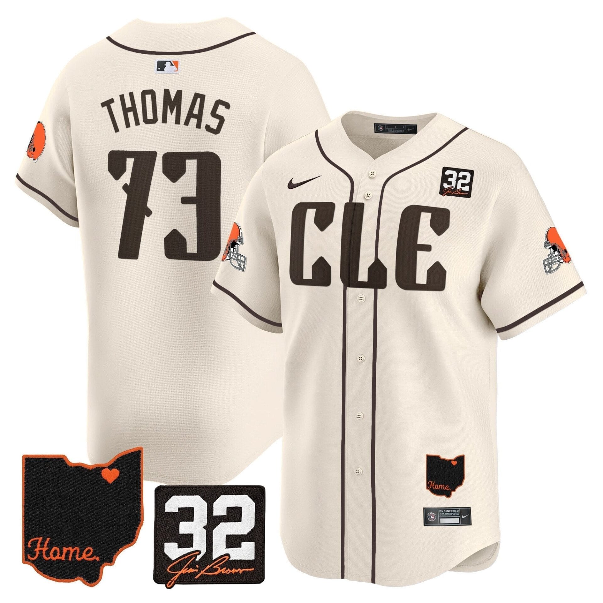Browns #32 Jim Brown Memorial & Home Patch Vapor Premier Limited Jersey - All Stitched - Image 31