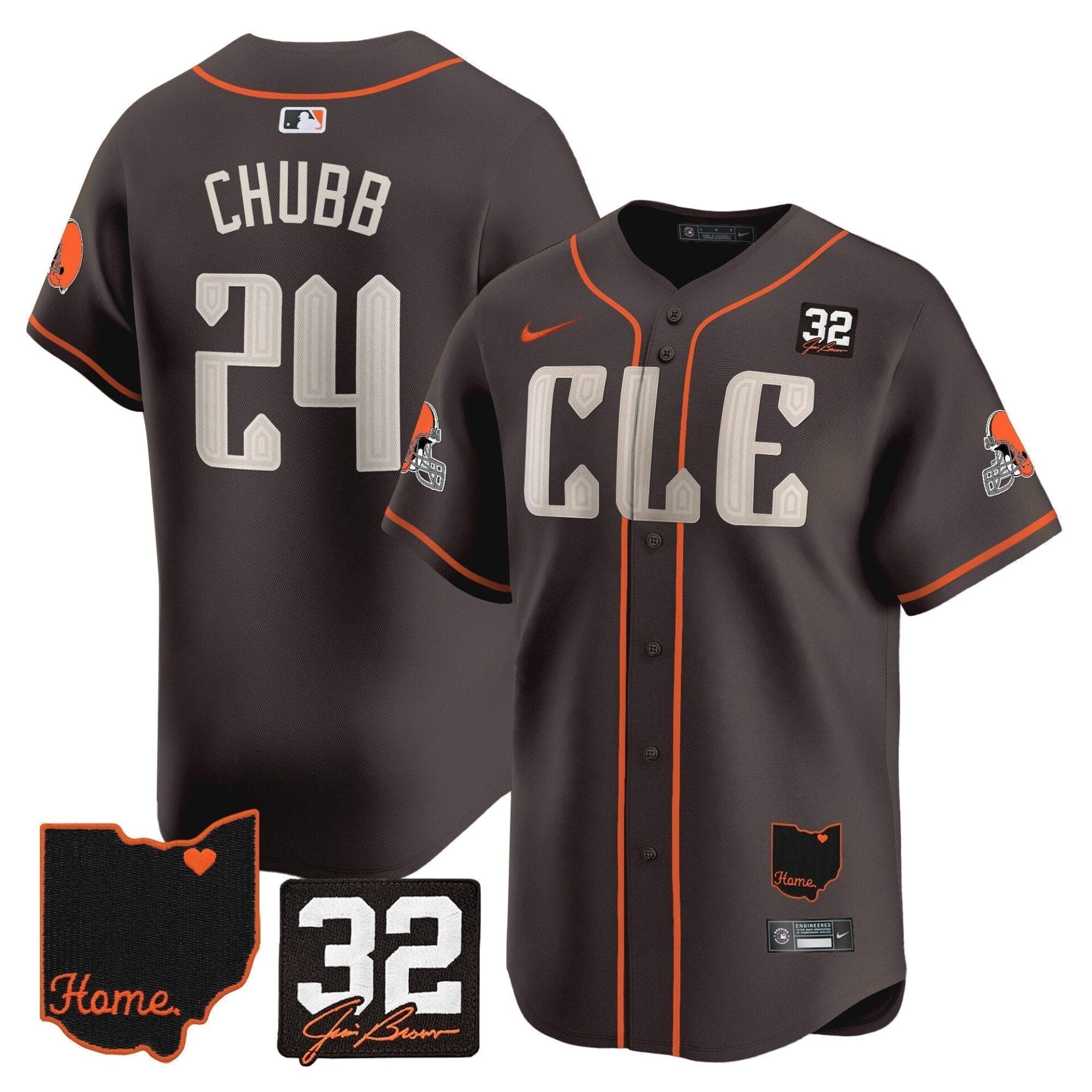 Browns #32 Jim Brown Memorial & Home Patch Vapor Premier Limited Jersey - All Stitched - Image 2