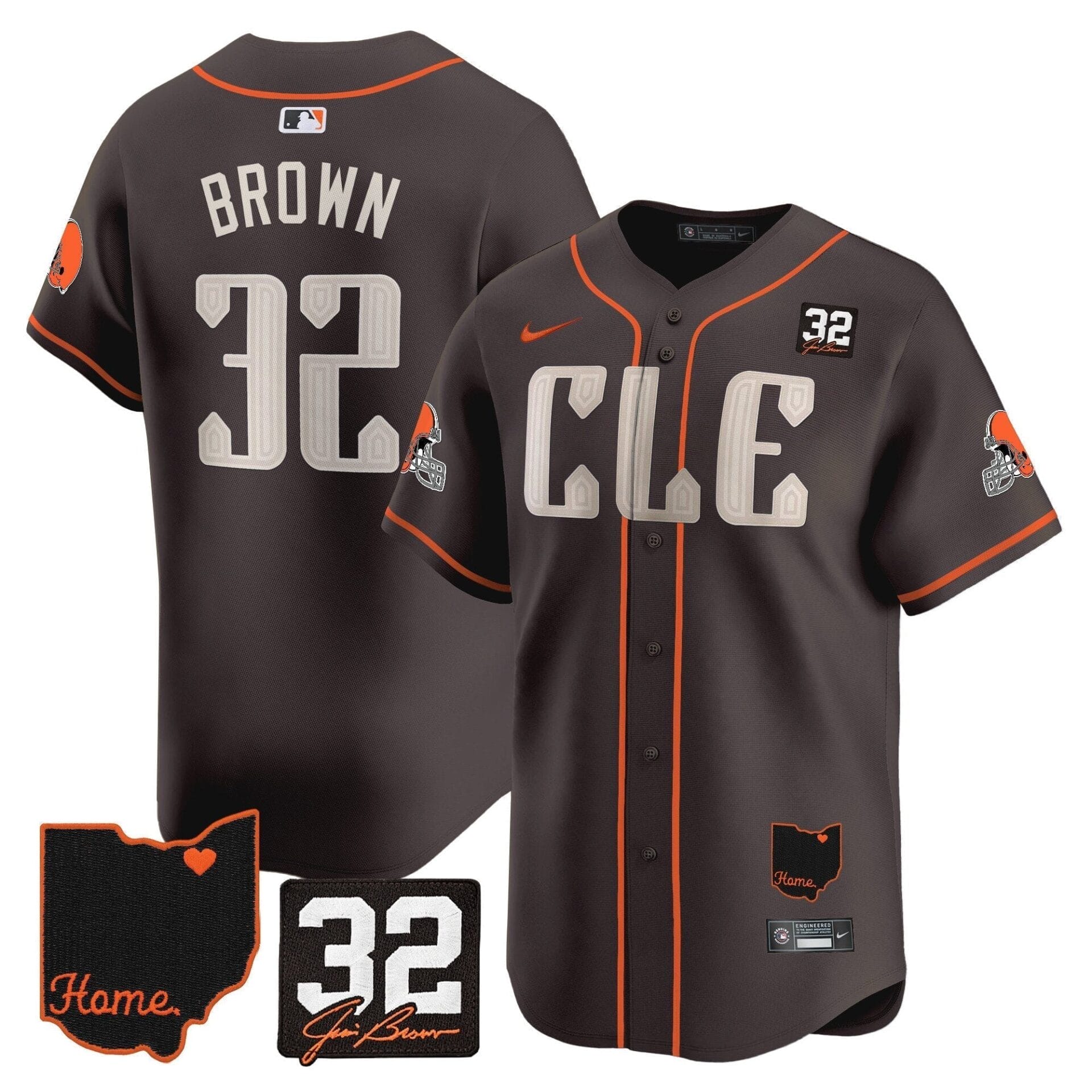 Browns #32 Jim Brown Memorial & Home Patch Vapor Premier Limited Jersey - All Stitched - Image 5