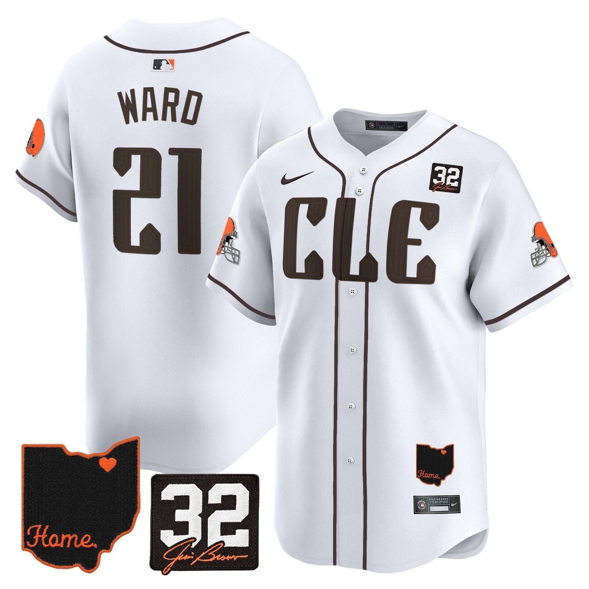 Browns #32 Jim Brown Memorial & Home Patch Vapor Premier Limited Jersey - All Stitched - Image 16