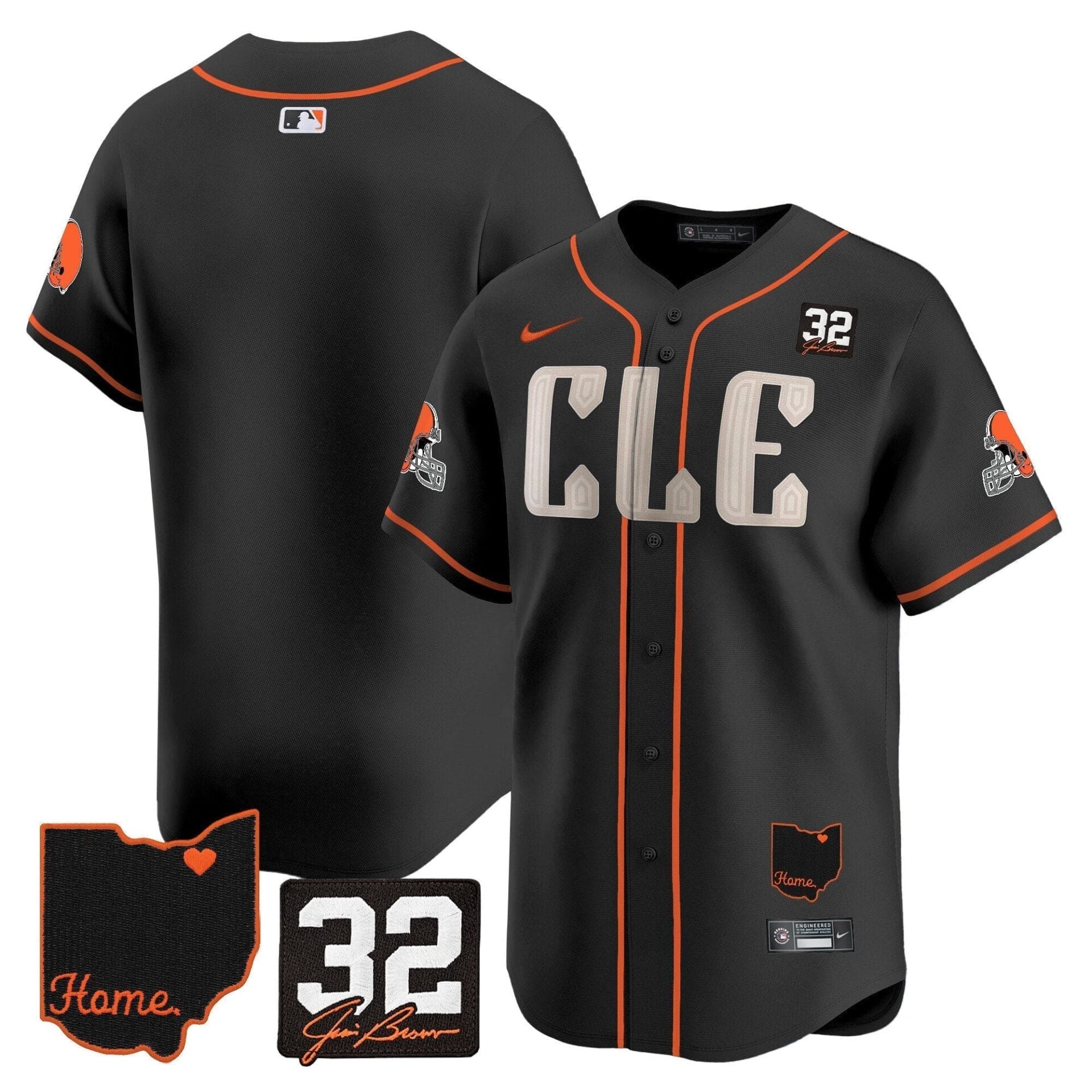 Browns #32 Jim Brown Memorial & Home Patch Vapor Premier Limited Jersey - All Stitched - Image 46