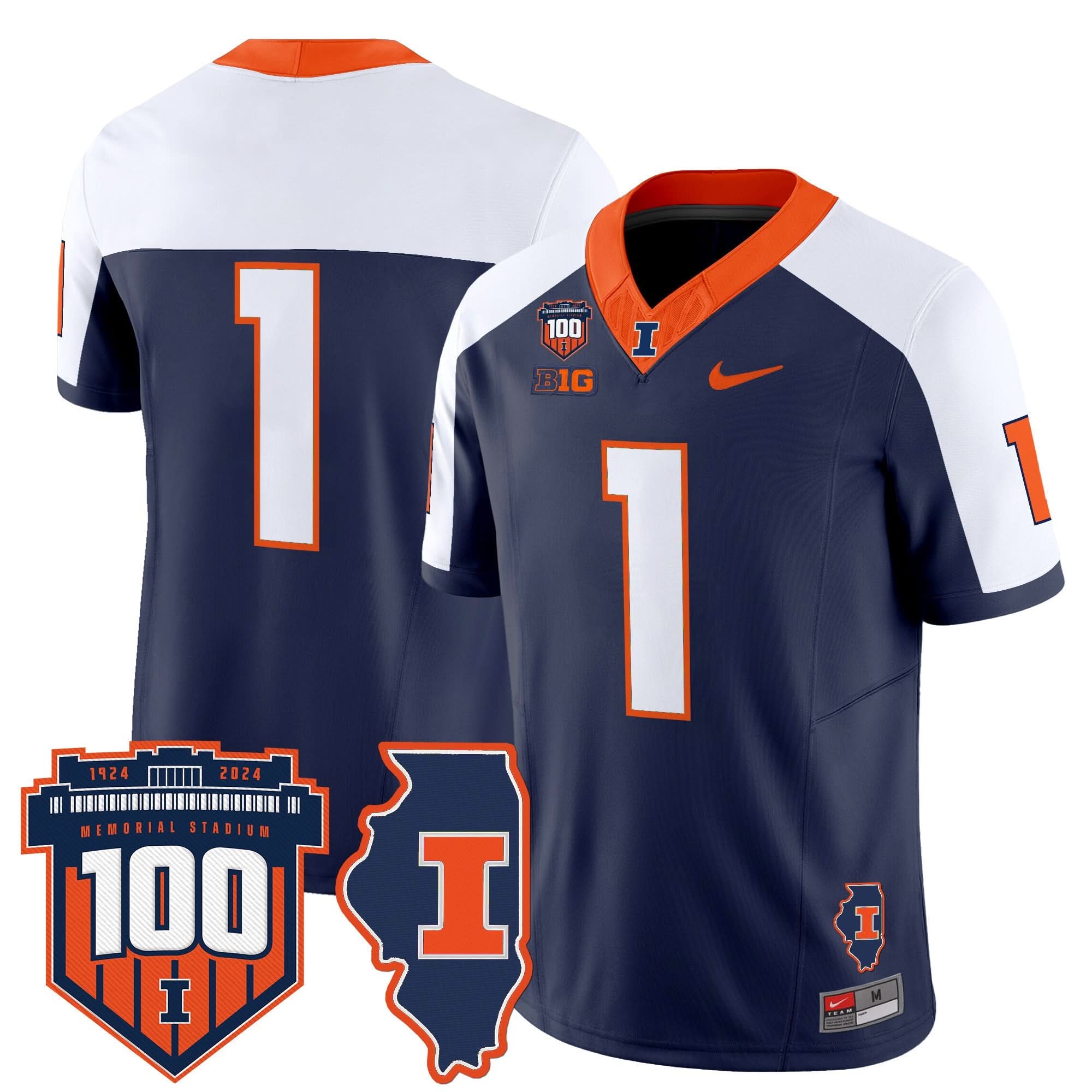 Illinois Fighting Illini 100th Memorial Stadium Patch Vapor Limited Jersey - All Stitched - Image 42