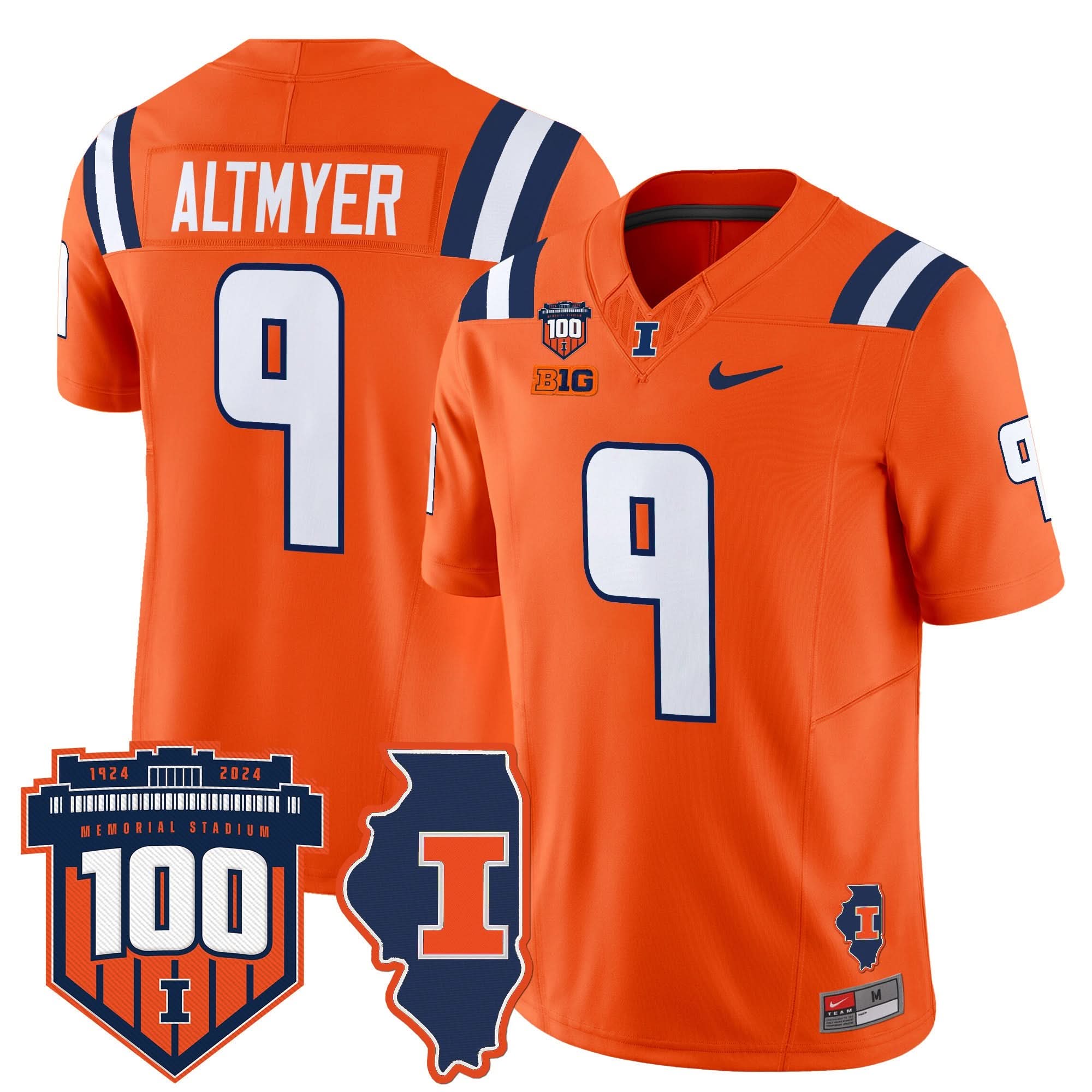 Illinois Fighting Illini 100th Memorial Stadium Patch Vapor Limited Jersey - All Stitched - Image 13