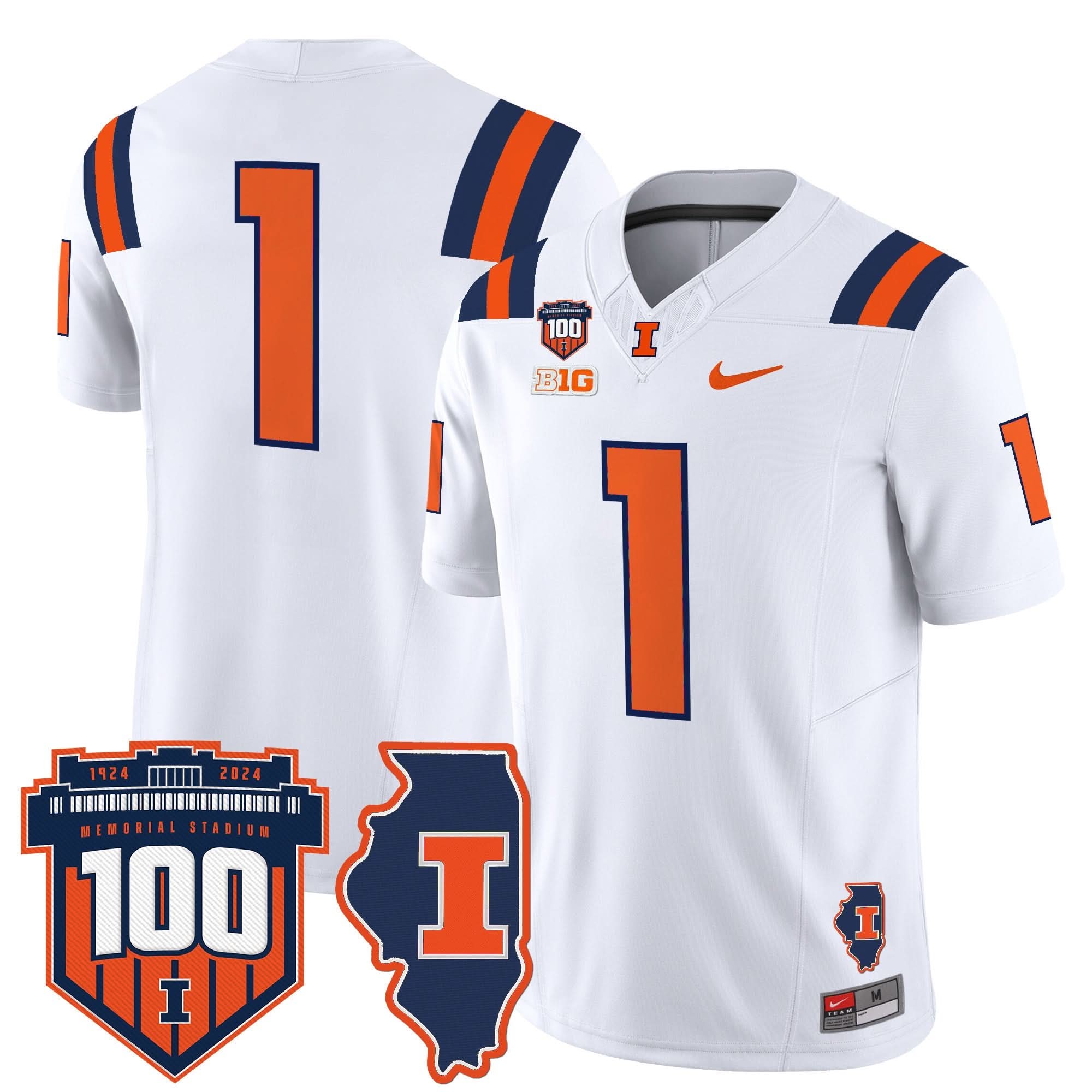 Illinois Fighting Illini 100th Memorial Stadium Patch Vapor Limited Jersey - All Stitched - Image 32