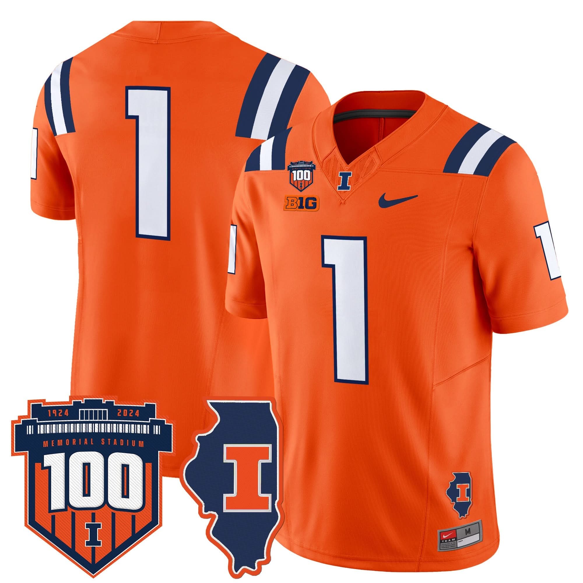 Illinois Fighting Illini 100th Memorial Stadium Patch Vapor Limited Jersey - All Stitched - Image 22