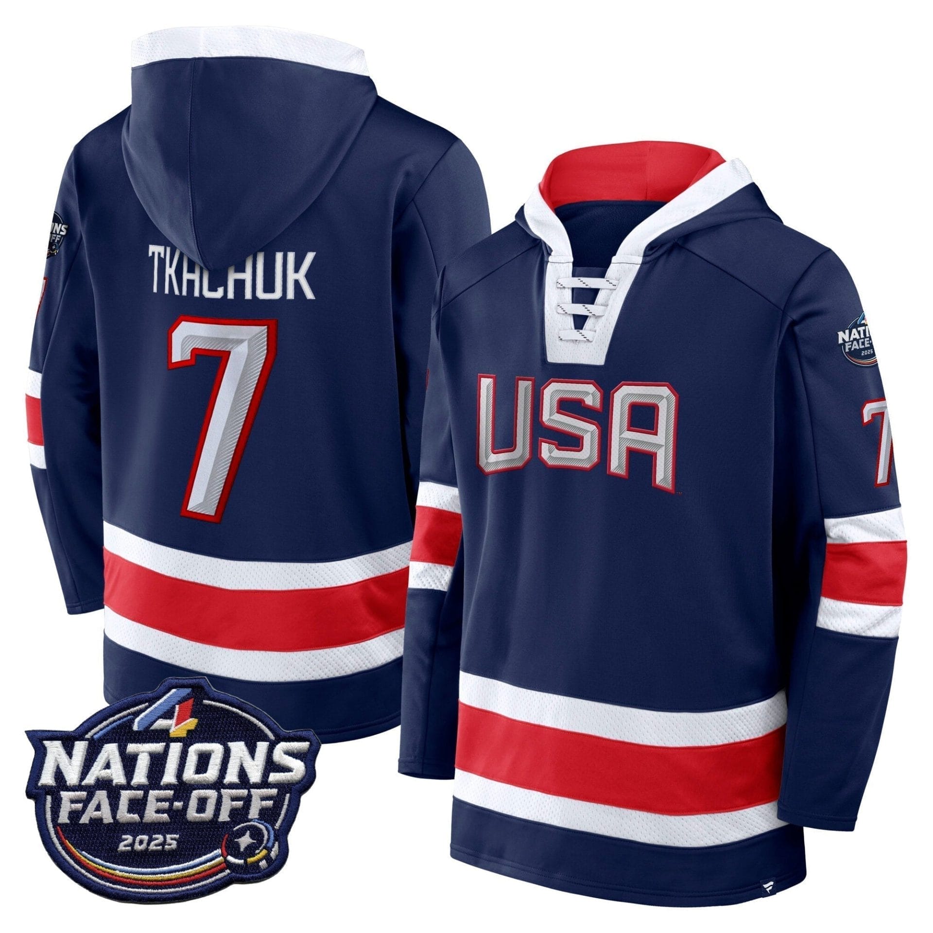 USA 4 Nations Face-Off 2025 Inside Line Pullover Hoodie - All Stitched - Image 2