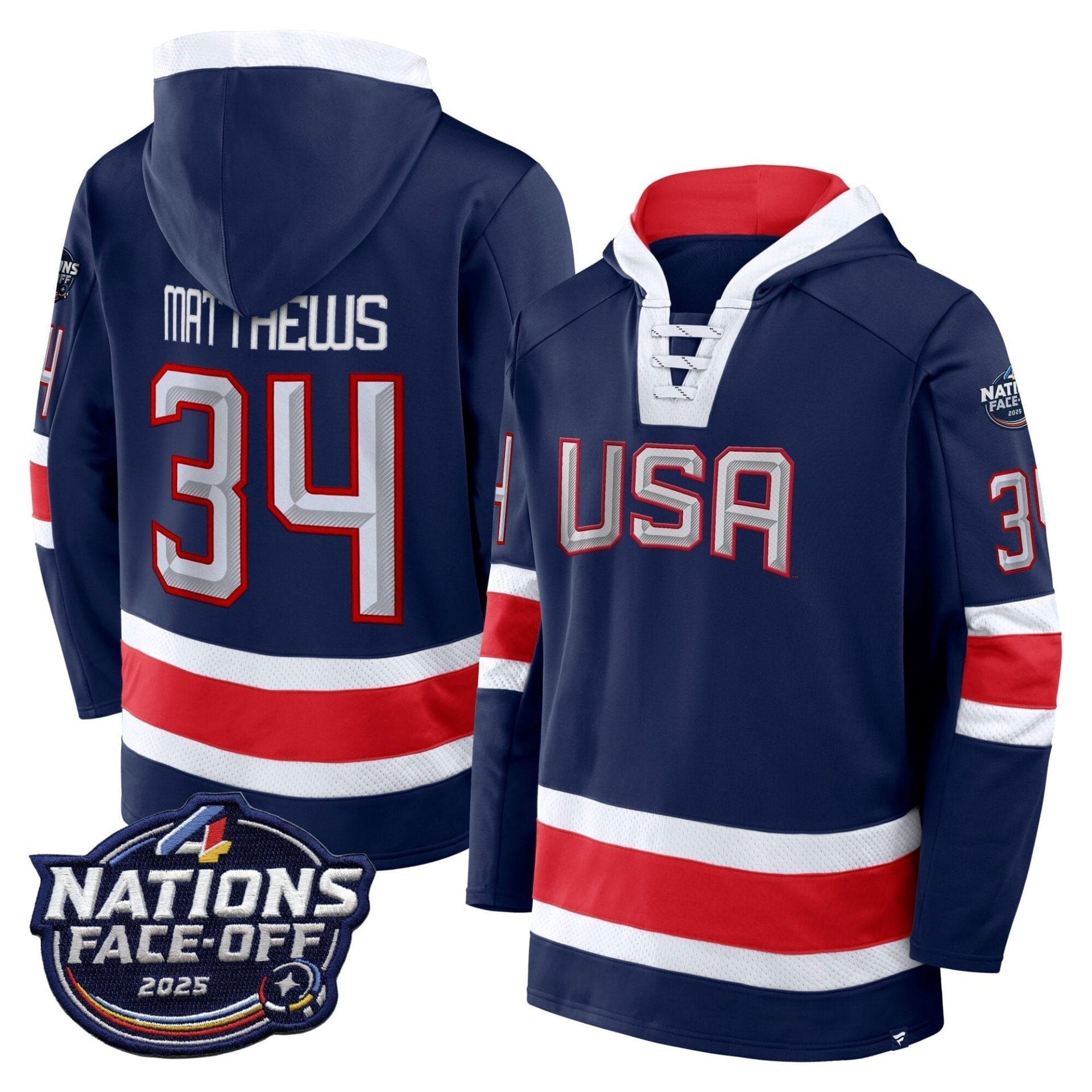 USA 4 Nations Face-Off 2025 Inside Line Pullover Hoodie - All Stitched - Image 3