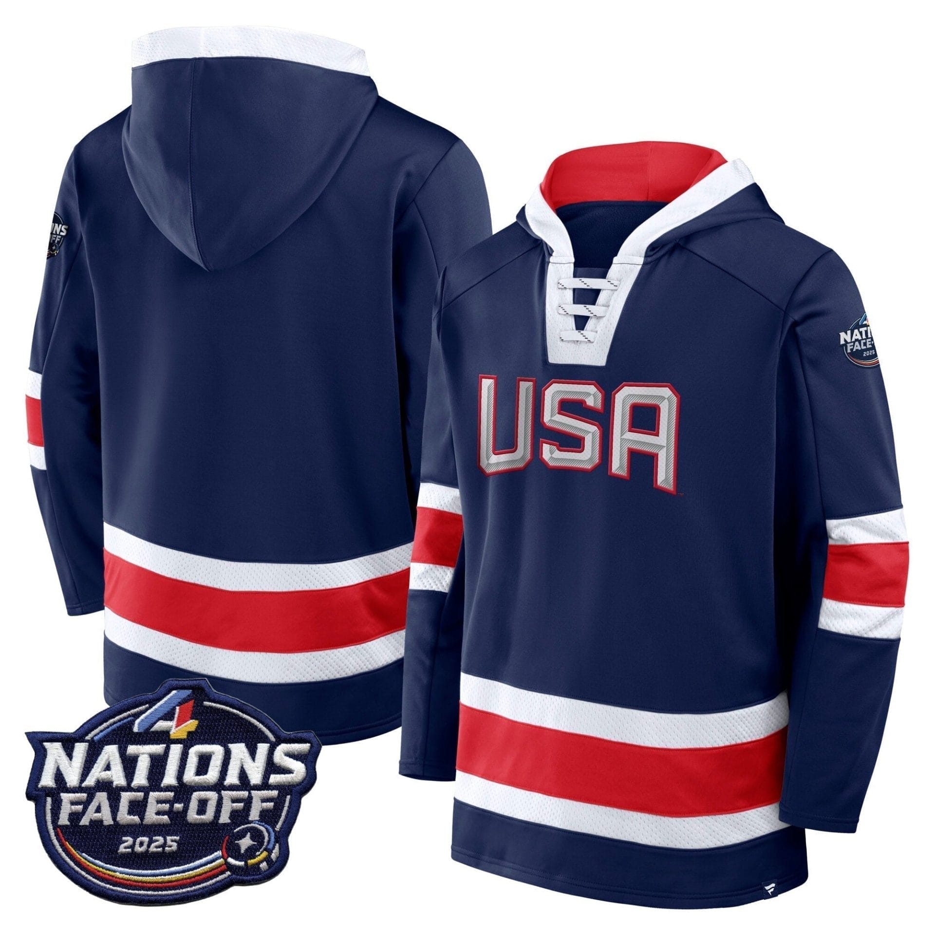 USA 4 Nations Face-Off 2025 Inside Line Pullover Hoodie - All Stitched - Image 8