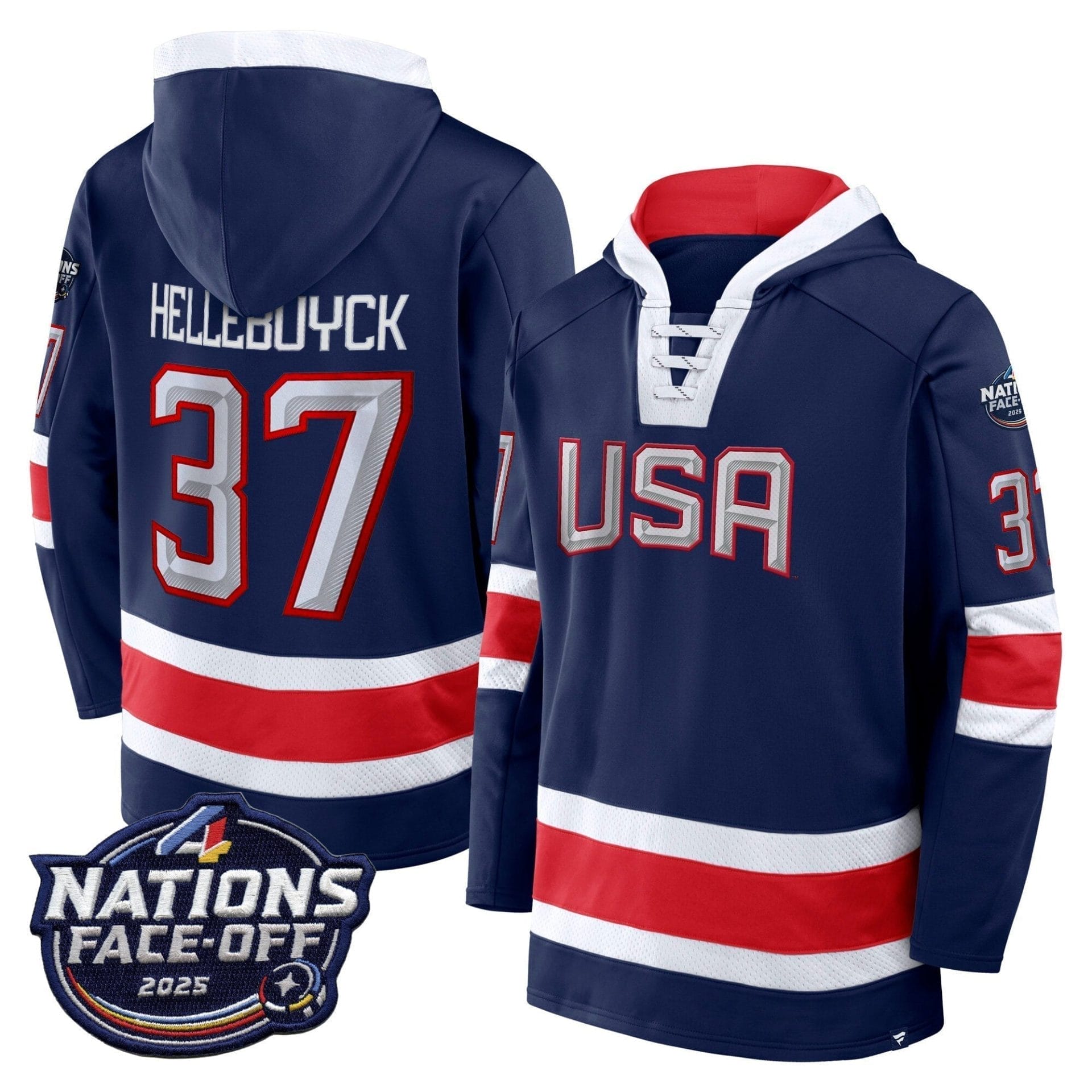USA 4 Nations Face-Off 2025 Inside Line Pullover Hoodie - All Stitched - Image 7