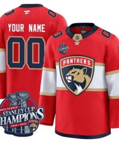 Alternative view of Custom Florida Panthers 2025 Stanley Cup B2B Champions Jersey N1 - All Stitched