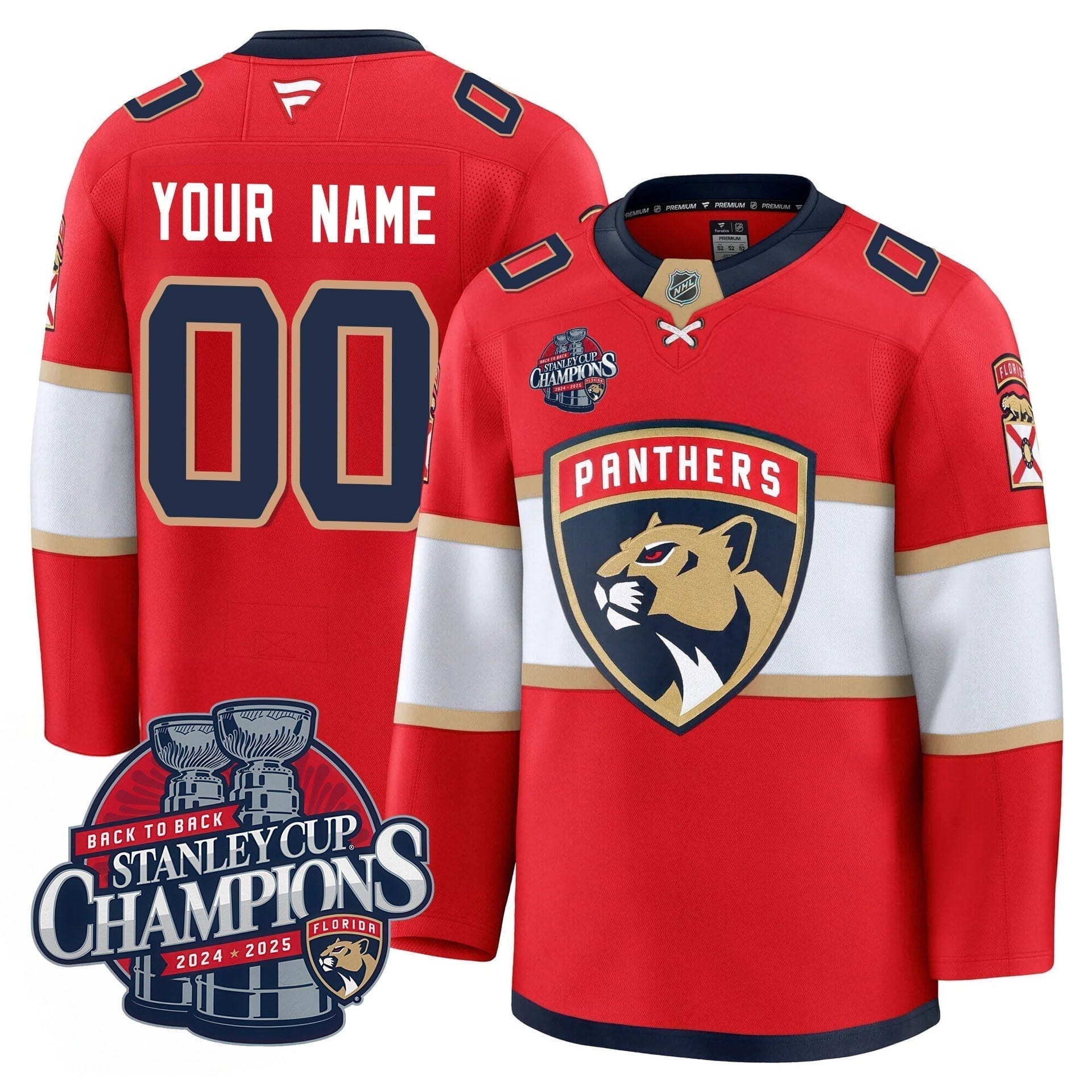 Custom Florida Panthers 2025 Stanley Cup B2B Champions Jersey N1 - All Stitched - Image 2