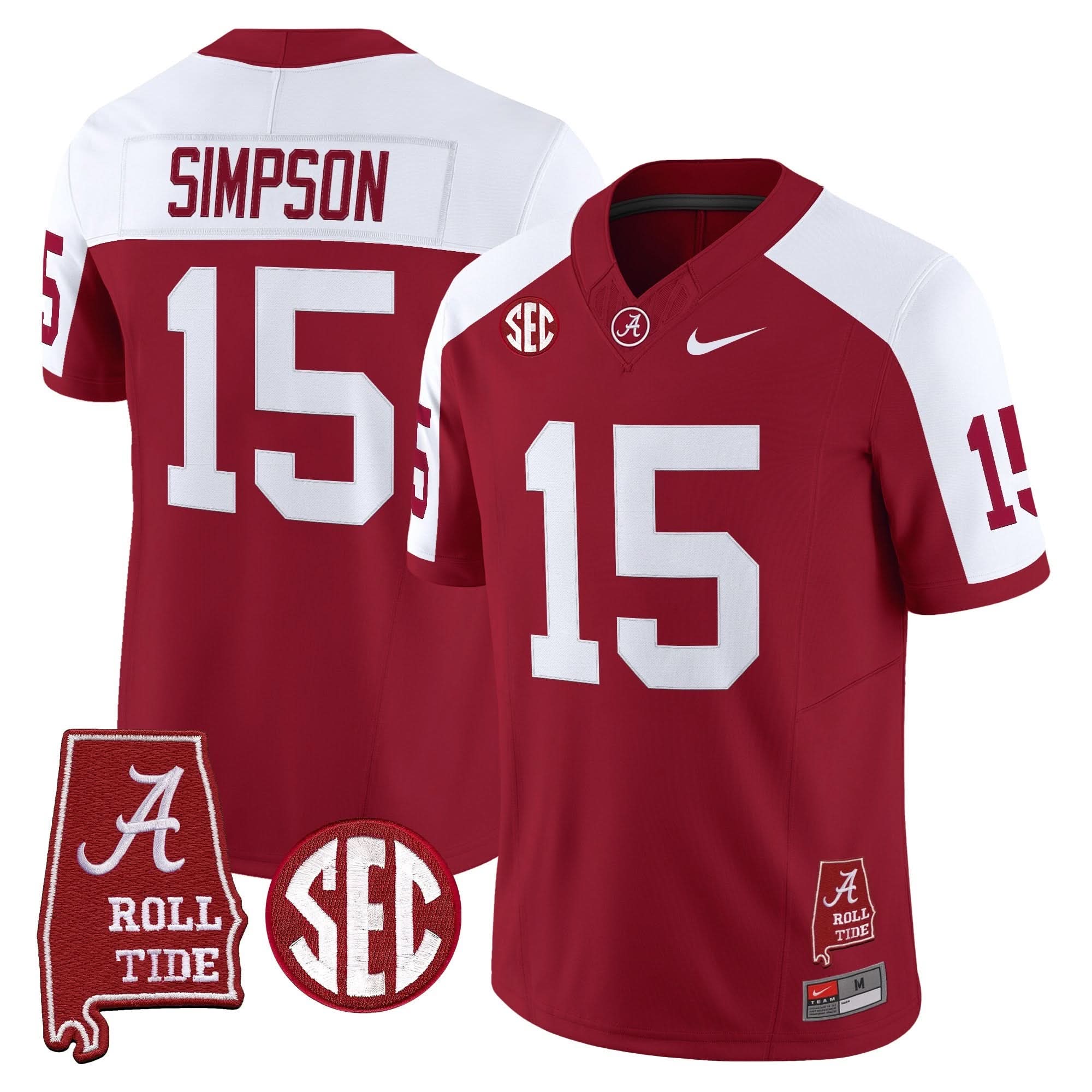 Alabama Crimson Tide Throwback Vapor Limited Jersey - Alabama Map - All Stitched - Image 48
