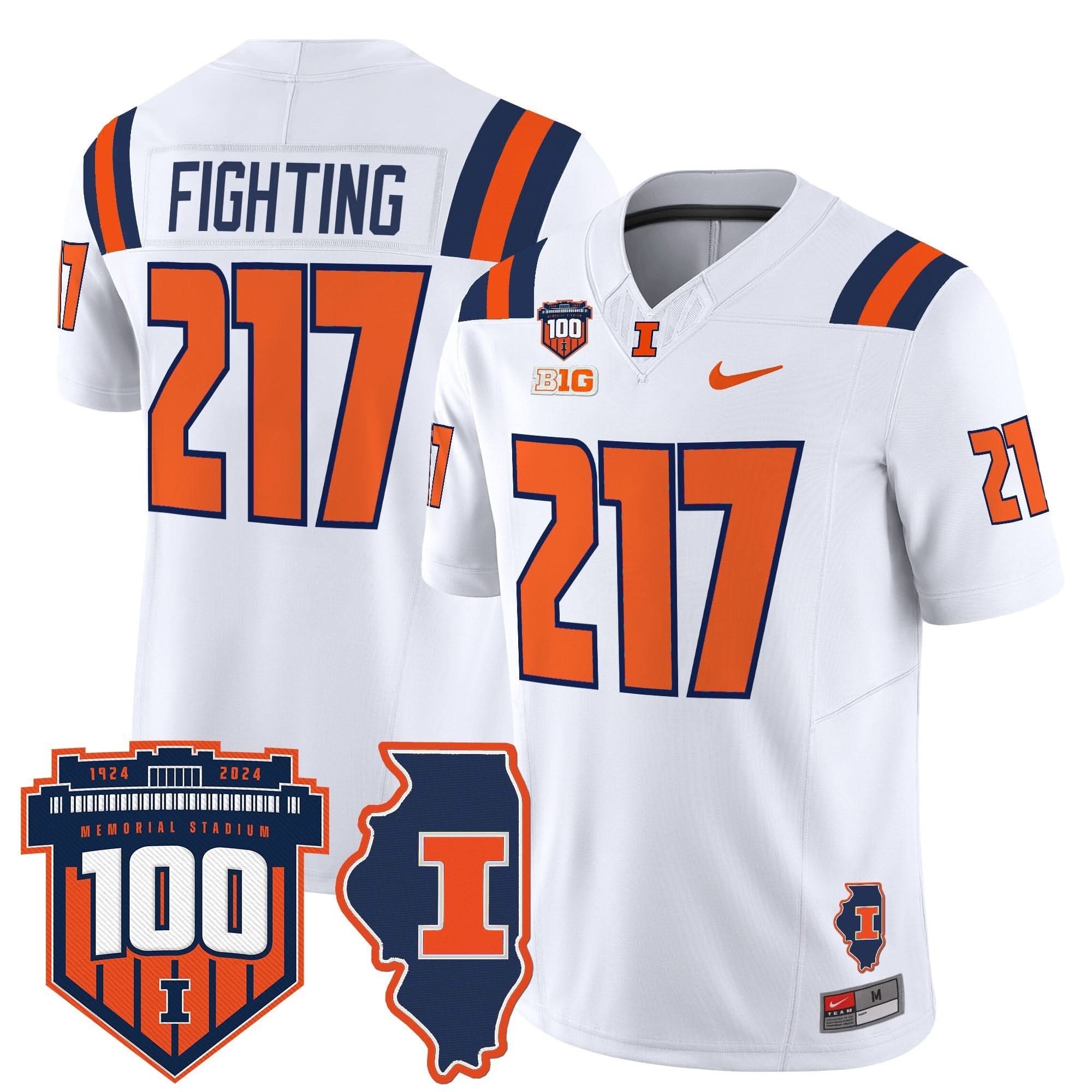 Illinois Fighting Illini 100th Memorial Stadium Patch Vapor Limited Jersey - All Stitched - Image 25