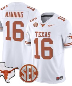 Alternative view of Arch Manning Jersey #16 Texas Longhorns 2025 State Map SEC Patch