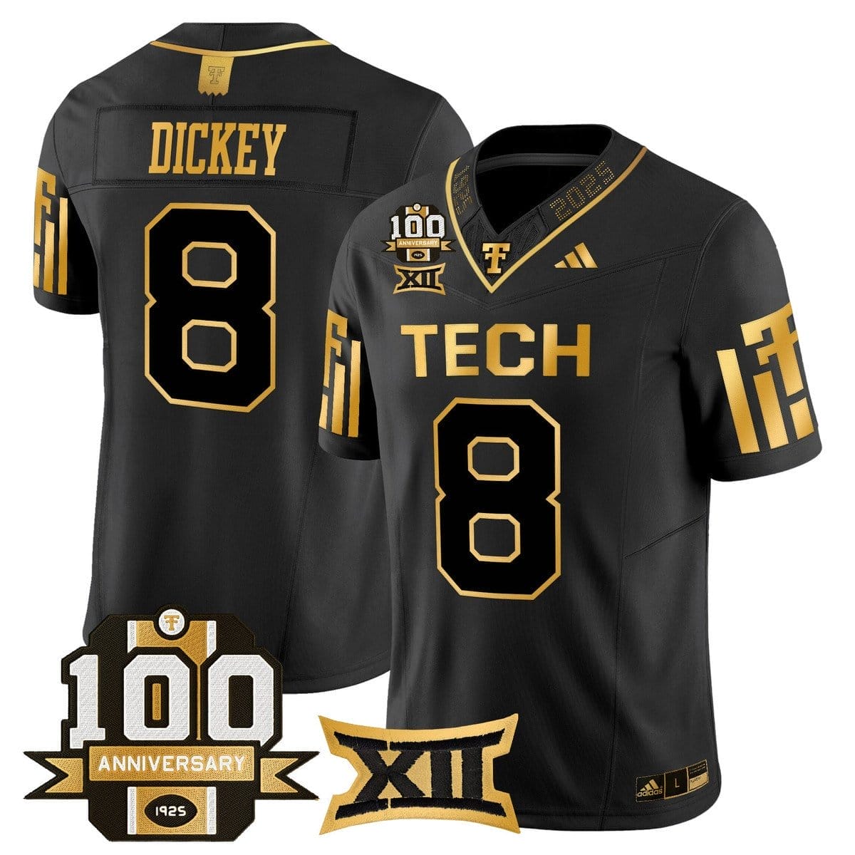 Cameron Dickey Jersey #8 Texas Tech 2025 100th Anniversary Stitched - Image 2
