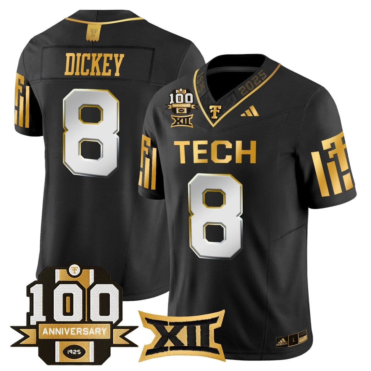 Cameron Dickey Jersey #8 Texas Tech 2025 100th Anniversary Stitched - Image 3