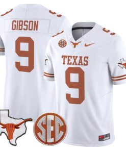 Alternative view of Jerrick Gibson Jersey #9 Texas Longhorns 2025 State Map SEC Patch