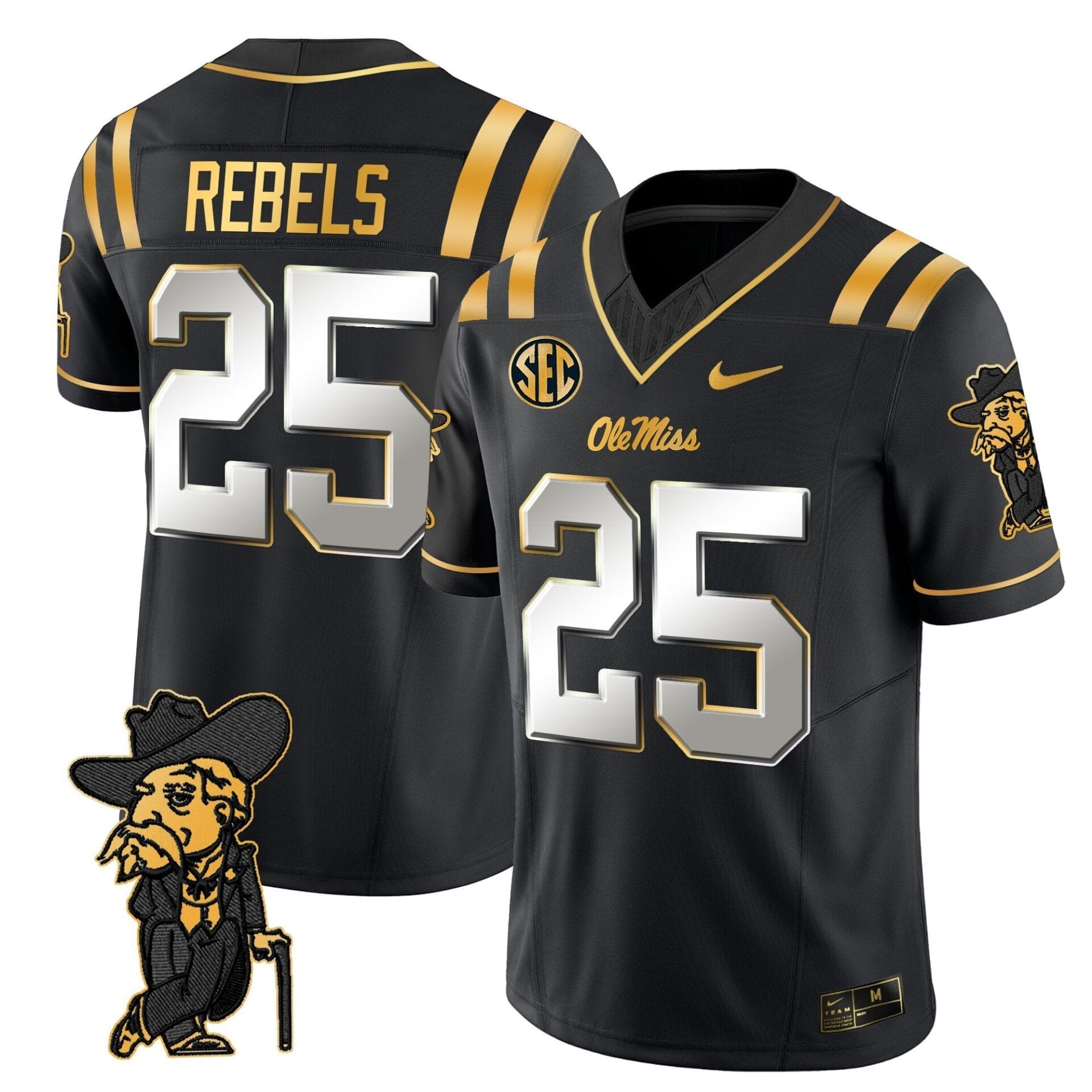 Men's Ole Miss Rebels 2025 Gold Vapor Limited Jersey - All Stitched - Image 9