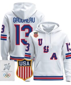 Alternative view of Johnny Gaudreau #13 USA Olympic 2026 Premium Hockey Pullover Hoodie Stitched