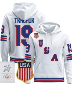 Alternative view of Matthew Tkachuk #19 USA Olympic 2026 Premium Hockey Pullover Hoodie Stitched